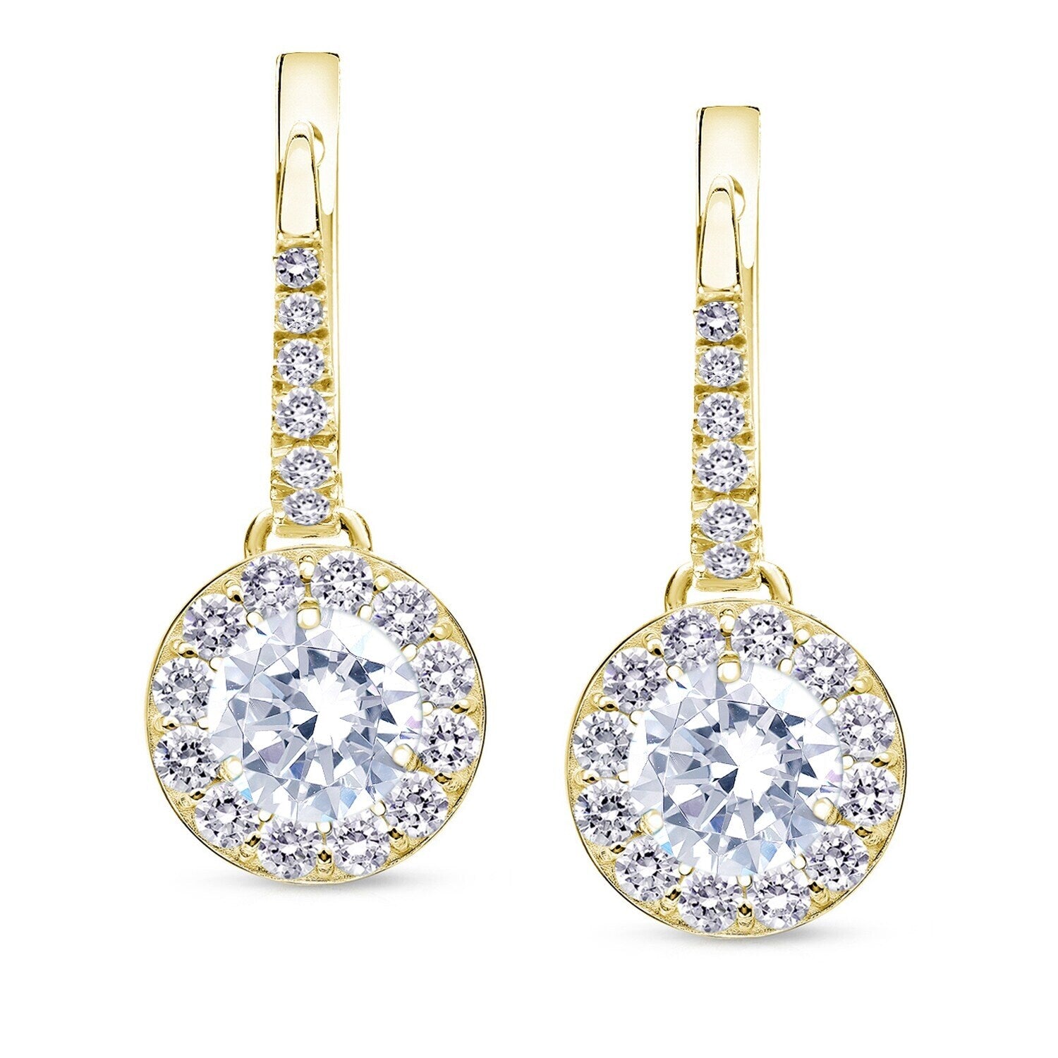 Auriya 14K Yellow Gold 1 2Ct To 2Ct Tdw Round Halo Diamond Dangle Earrings