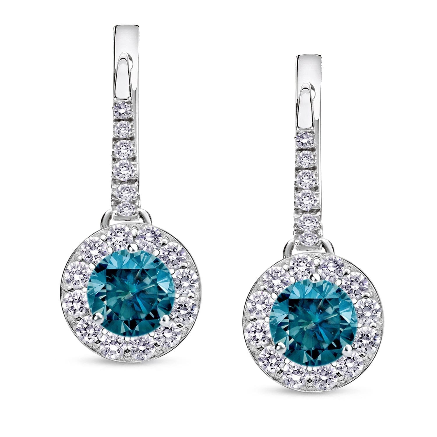 Auriya 1 2Ct To 2Ct Tdw Blue Diamond Halo Dangle Earrings 14K White Gold