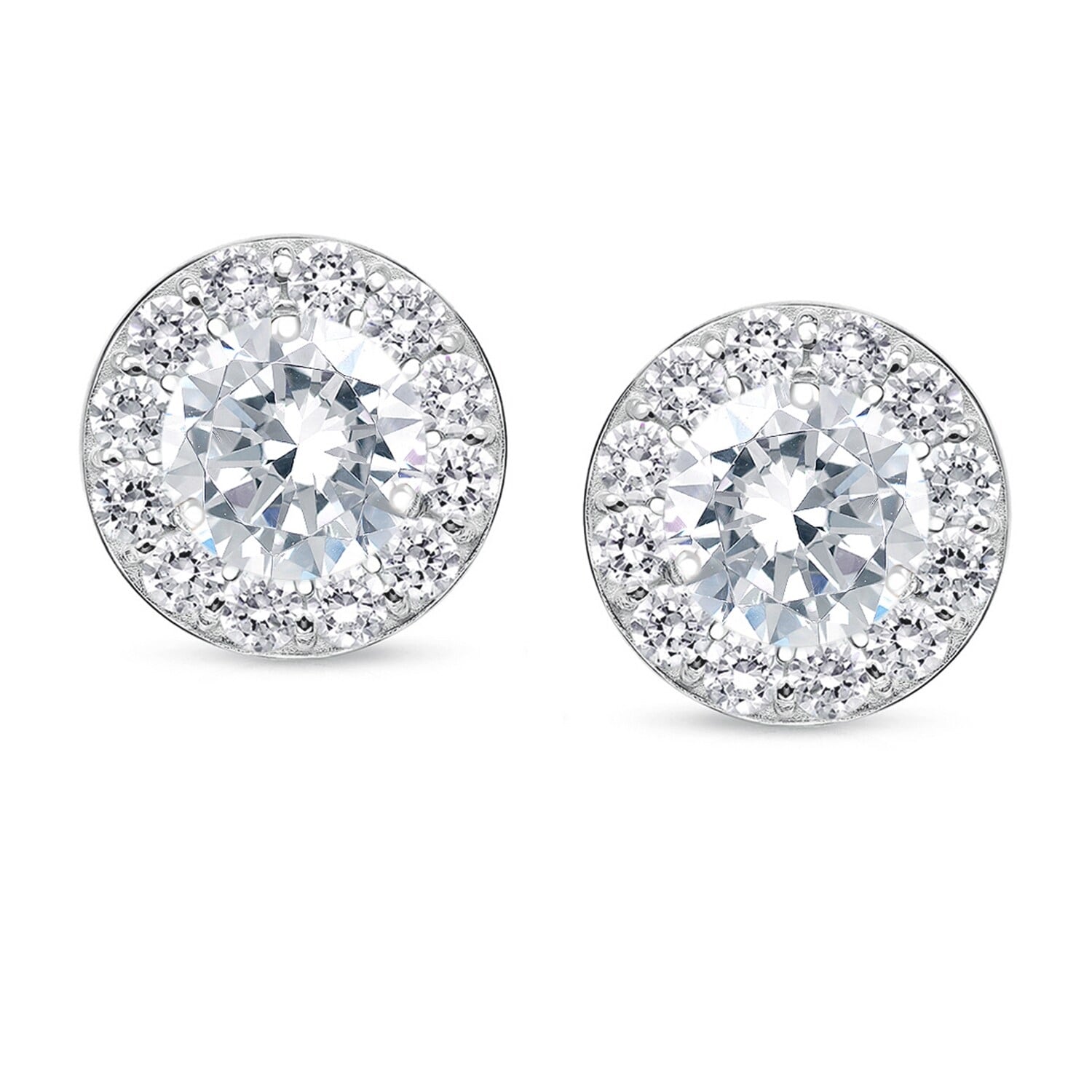 Auriya 14K White Gold Round Diamond Halo Stud Earrings