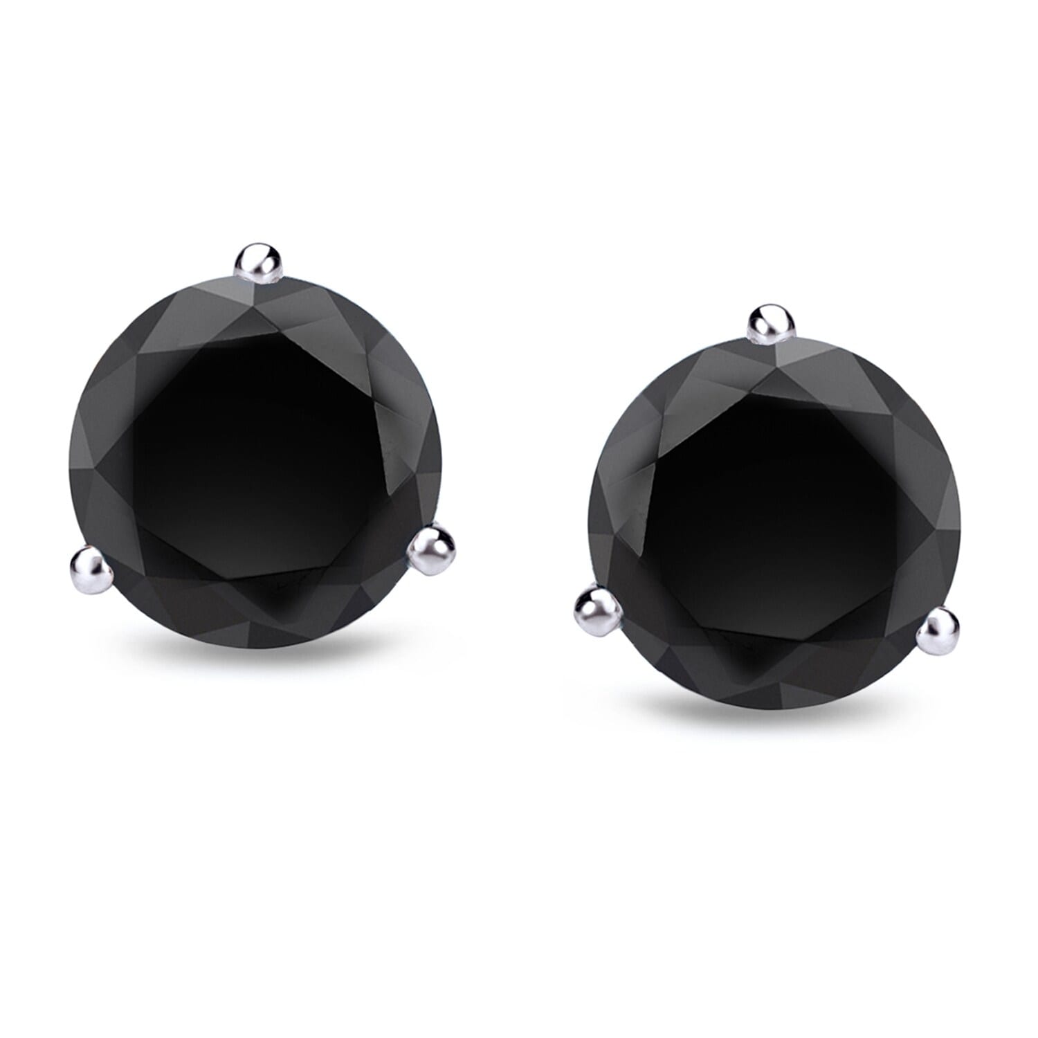 Auriya 1 2Ct To 4Ct Tw Round Black Diamond Stud Earrings 14K White Gold 3 Prong Martini