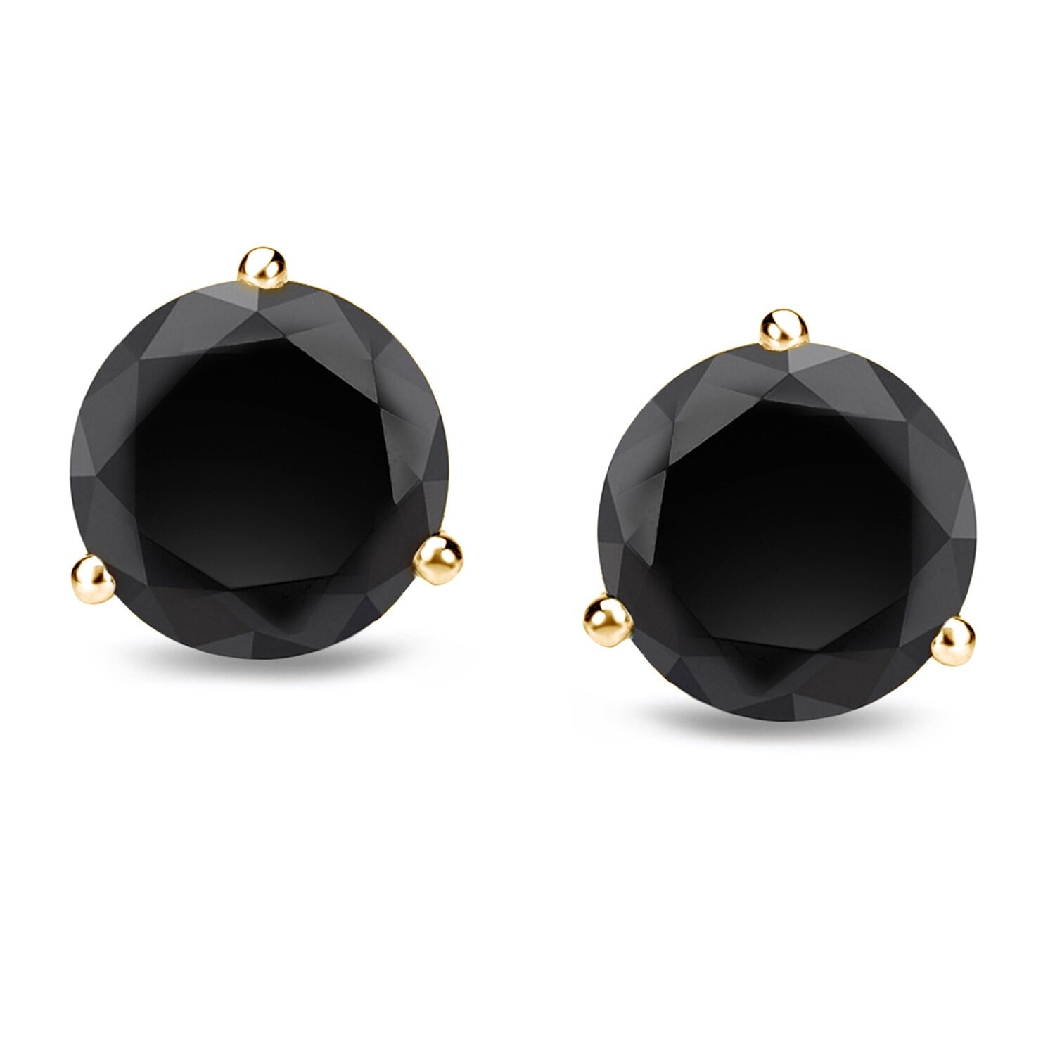 Auriya 1 2Ct To 4Ct Tw Round Black Diamond Stud Earrings 14K Yellow Gold 3 Prong Martini