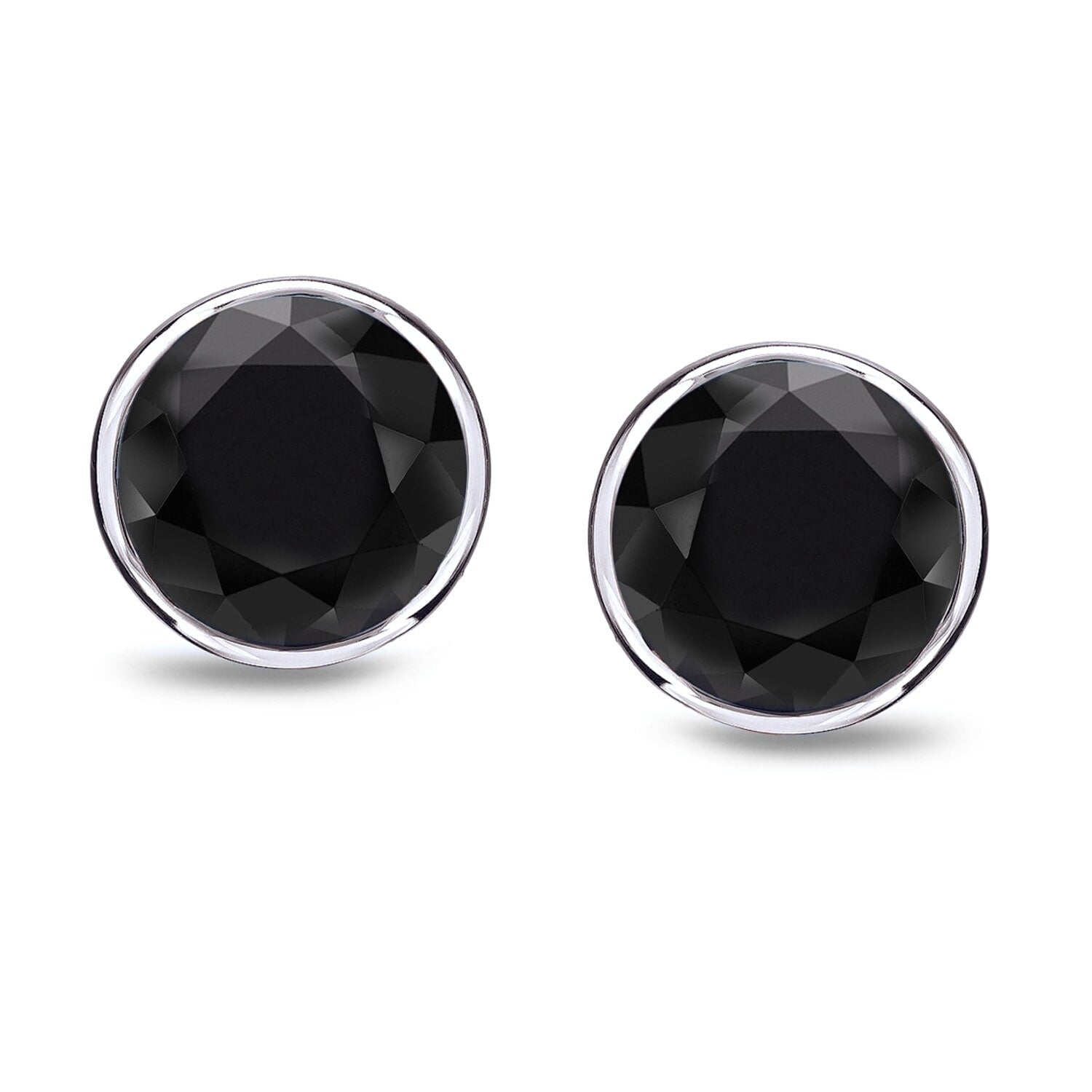 Auriya 1 2Ct To 4Ct Tdw Round Black Diamond Stud Earrings 14K White Gold Bezel Set