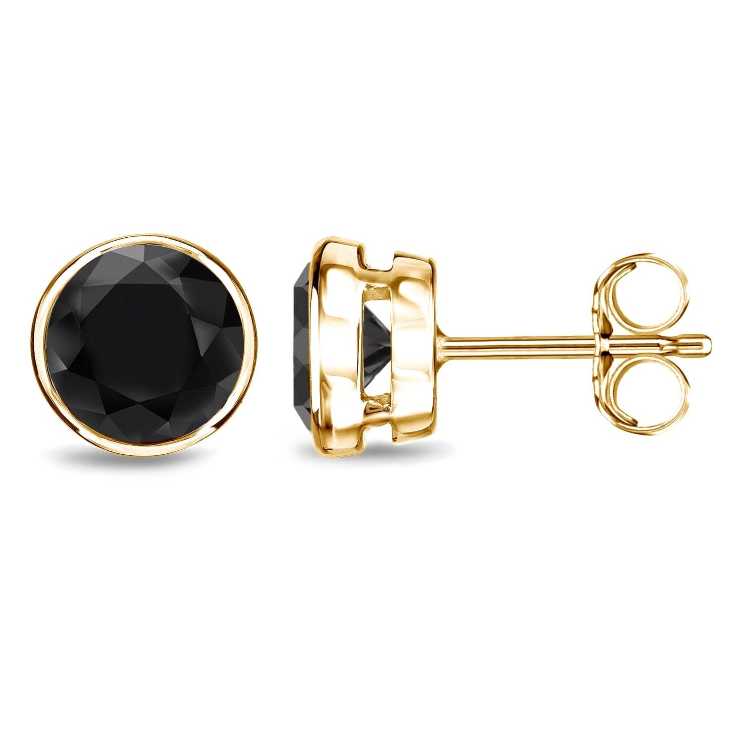 Auriya 1 2Ct To 4Ct Tw Round Black Diamond Stud Earrings In 14K Yellow Gold Bezel Set