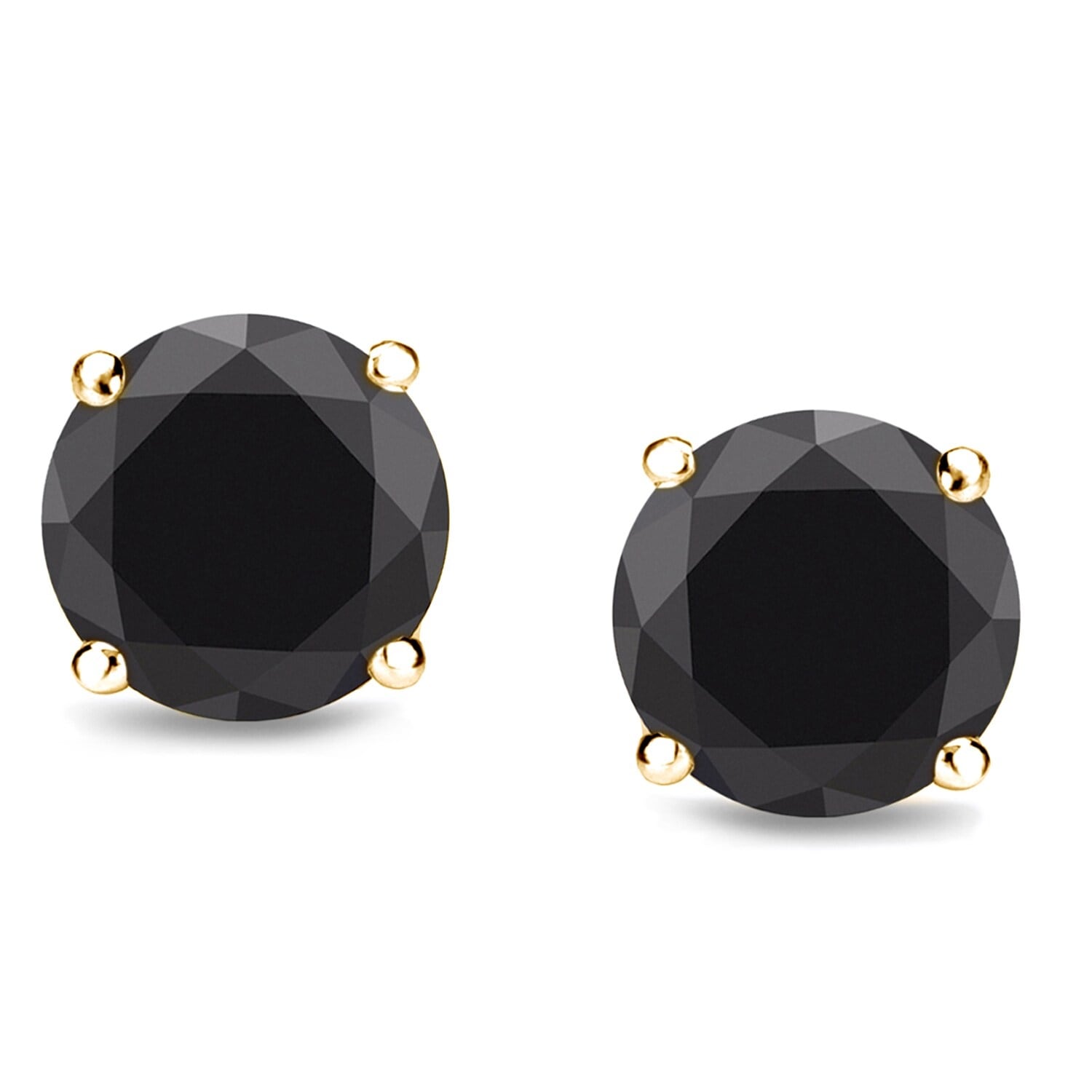 Auriya 1 2Ct To 4Ct Tw Round Black Diamond Stud Earrings 14K Yellow Gold