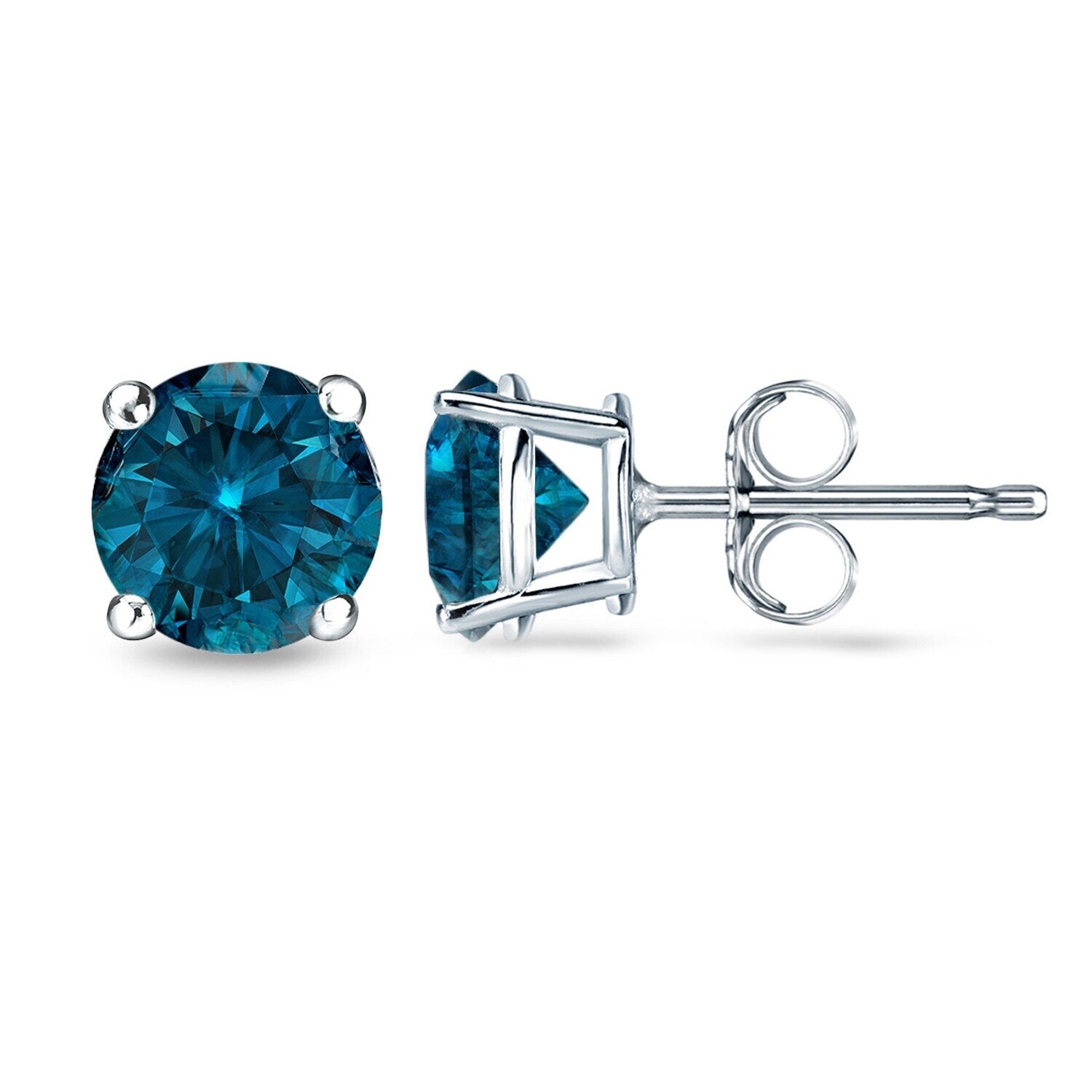 Auriya 1 2Ct To 2Ct Tw Round Blue Diamond Stud Earrings 14K White Gold I1 I2