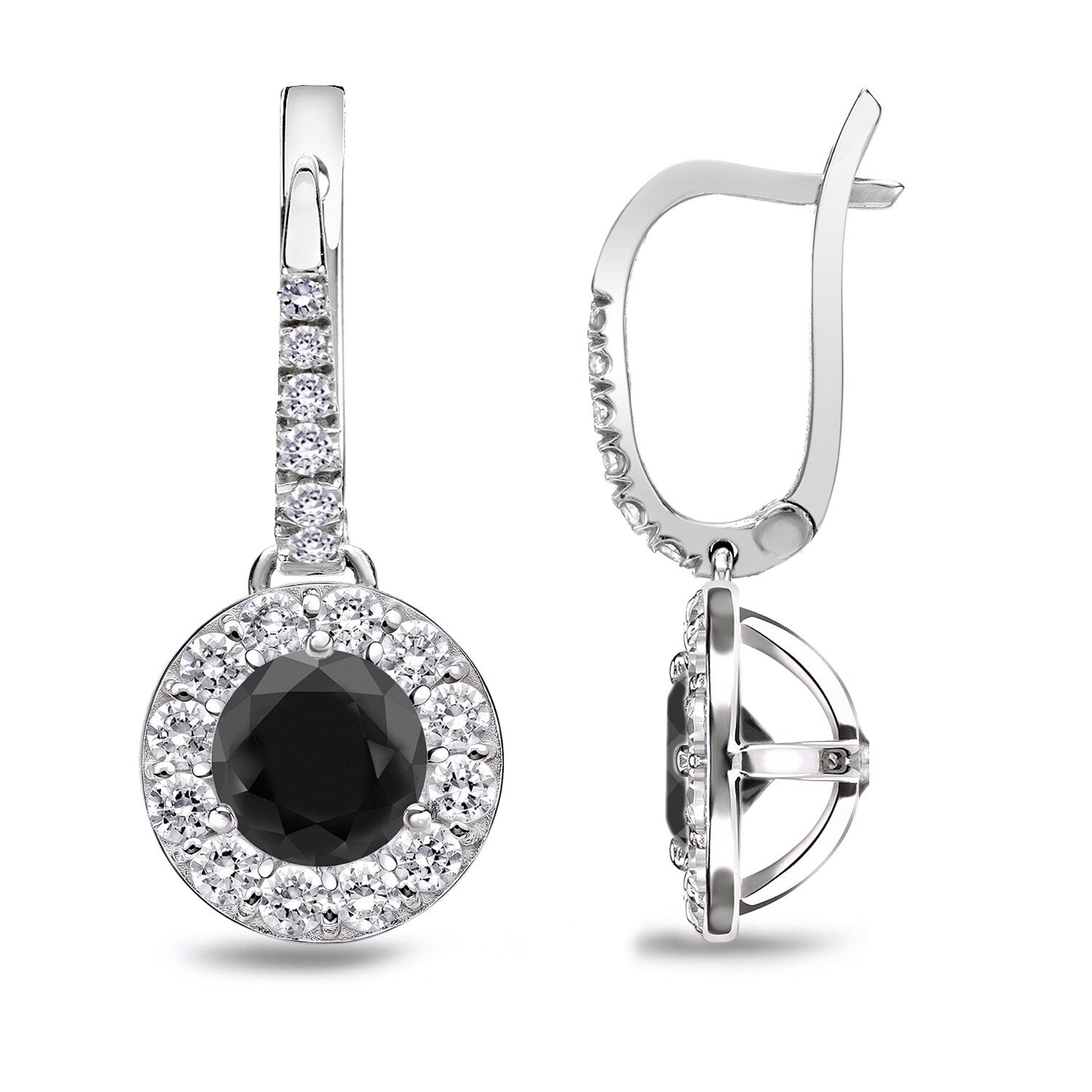 Auriya 1 2Ct To 3Ct Tdw Black Diamond Halo Dangle Earrings 14K White Gold