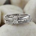 Auriya Vintage Stackable 1 2Ctw Emerald Cut Solitaire Diamond Engagement Ring Set 14K Gold