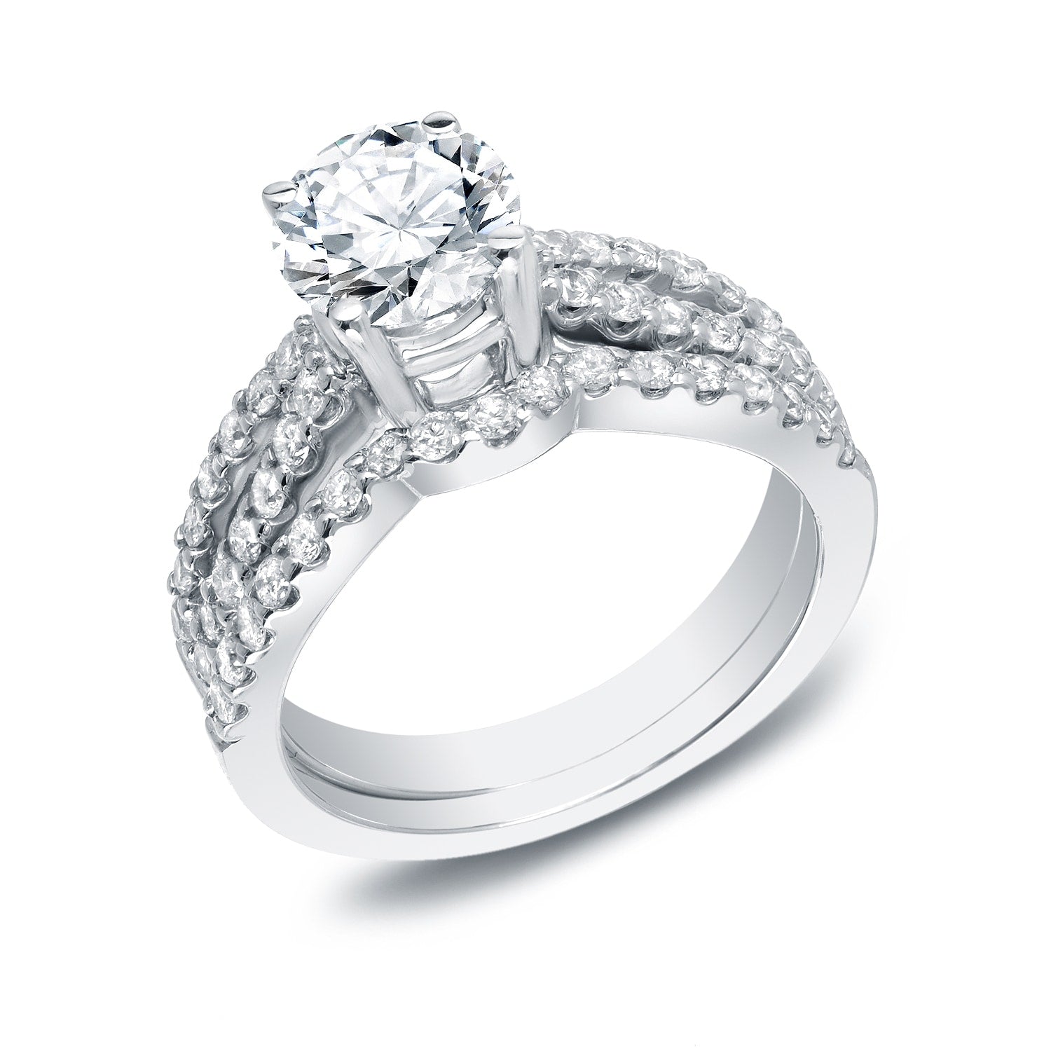 Auriya 1 3 4Ctw Split Shank Round Diamond Engagement Ring Set 14K Gold Certified