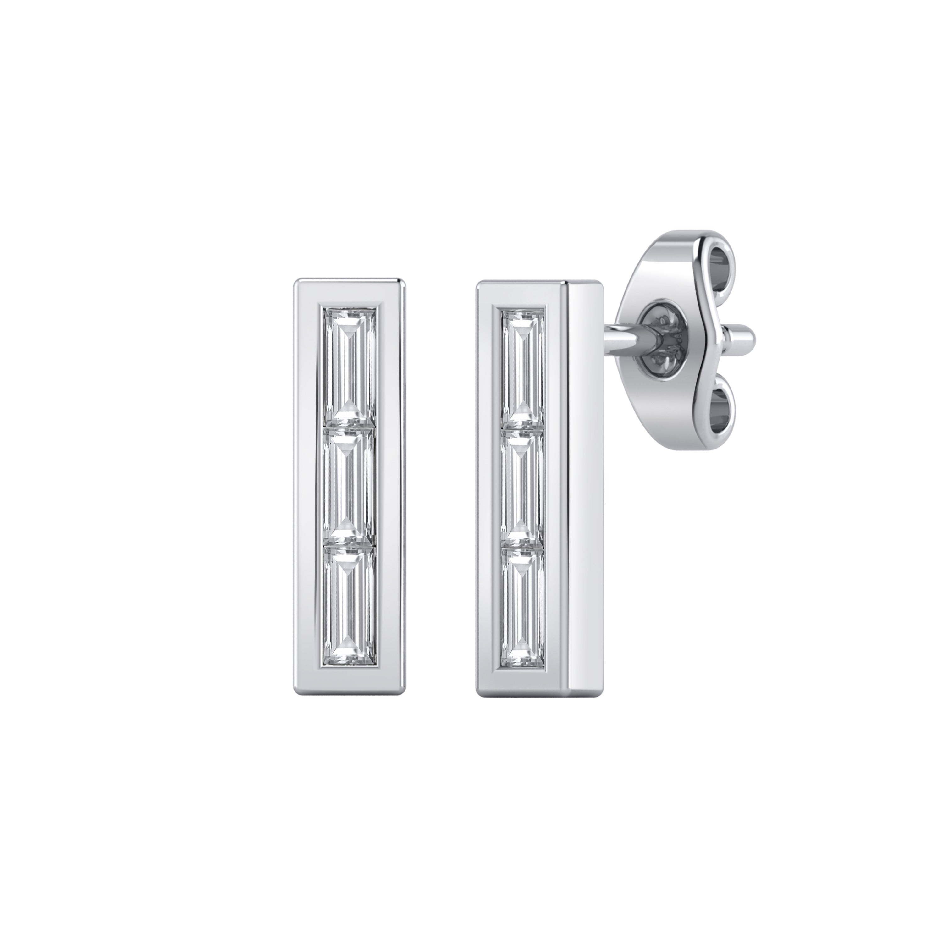 Auriya 1 3Ctw Baguette Diamond Bar Stud Earrings 14K Gold