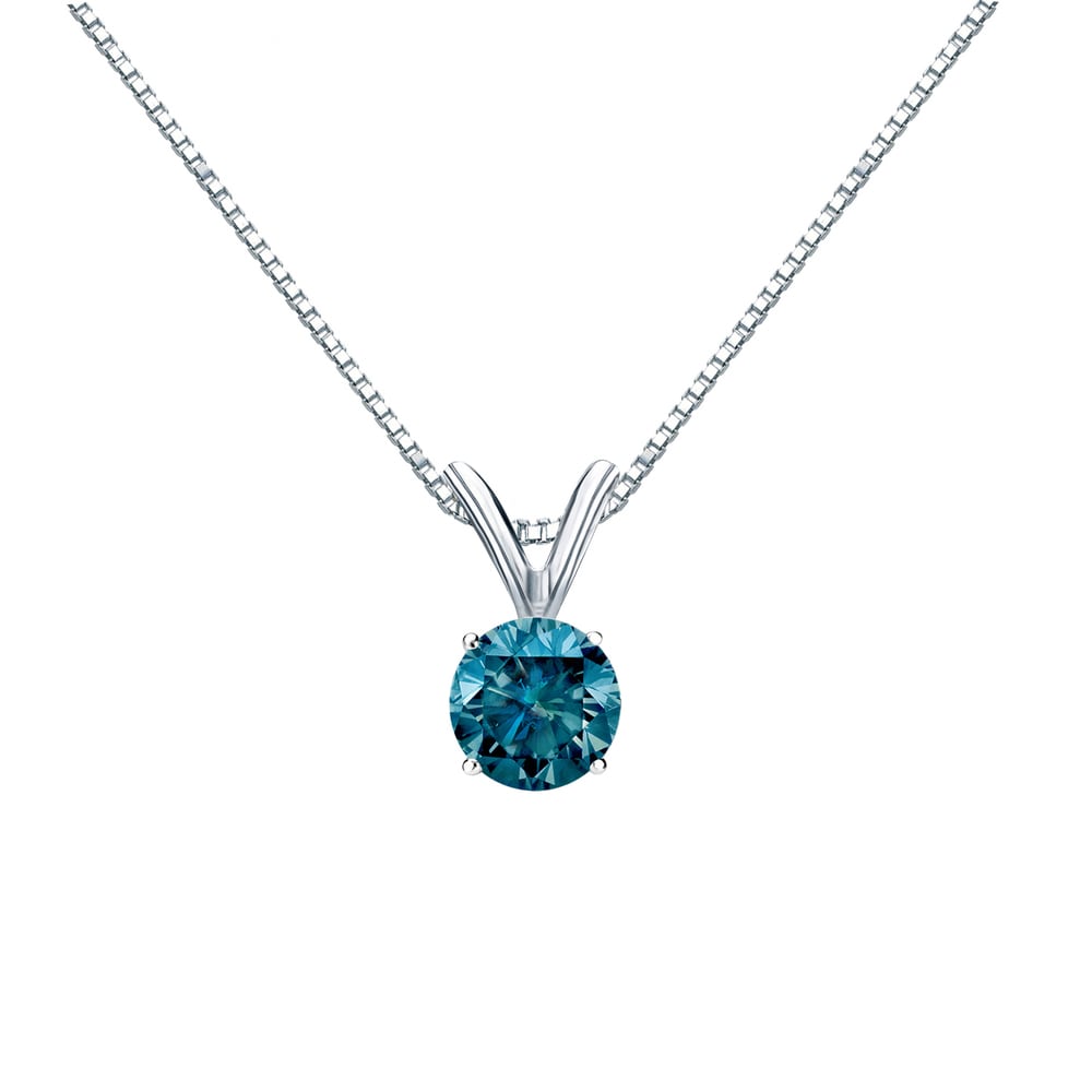Auriya 14K Gold 1 3Ct Tdw Round Blue Diamond Solitaire Necklace