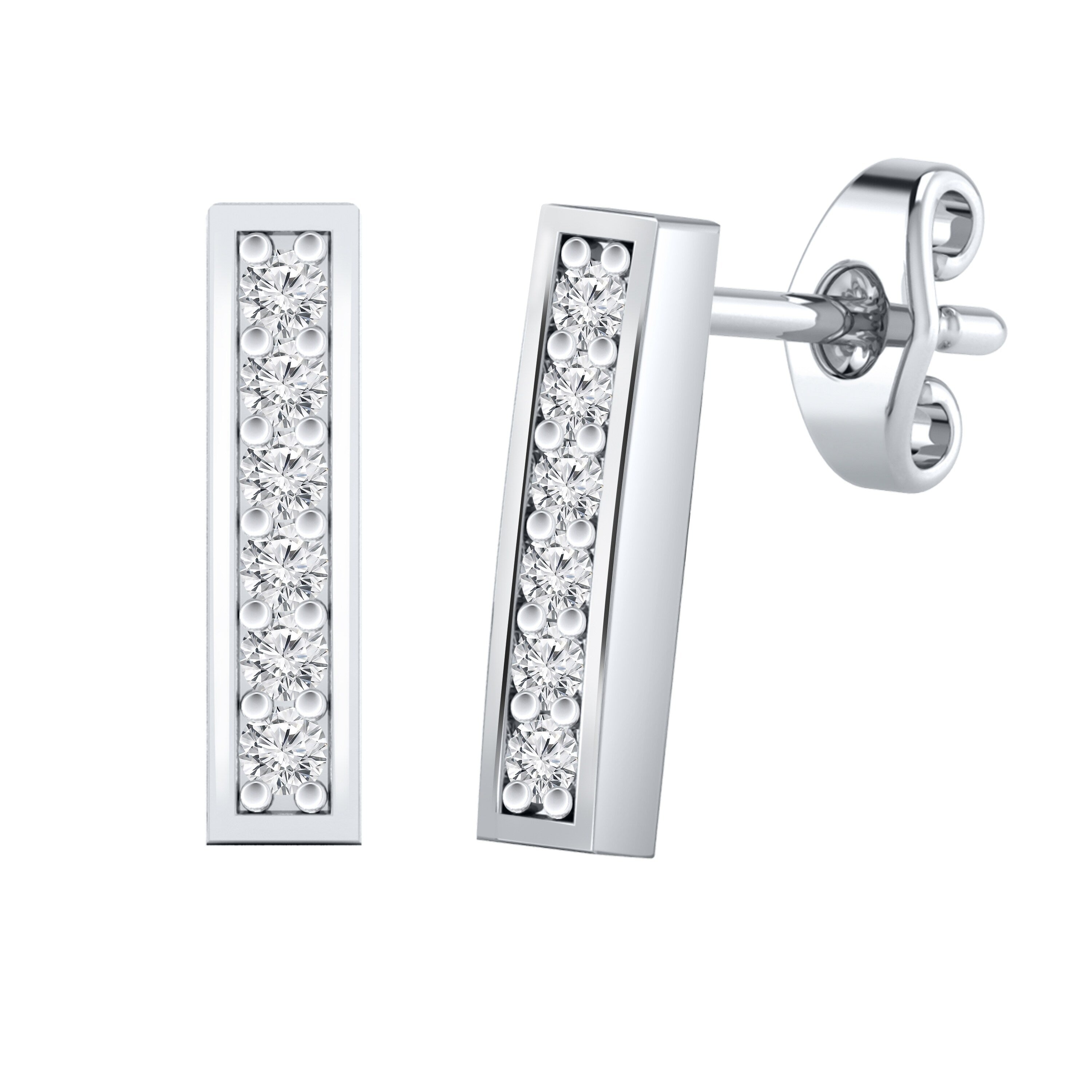 Auriya 1 5Cttw Diamond Bar Stud Earrings 14K Gold
