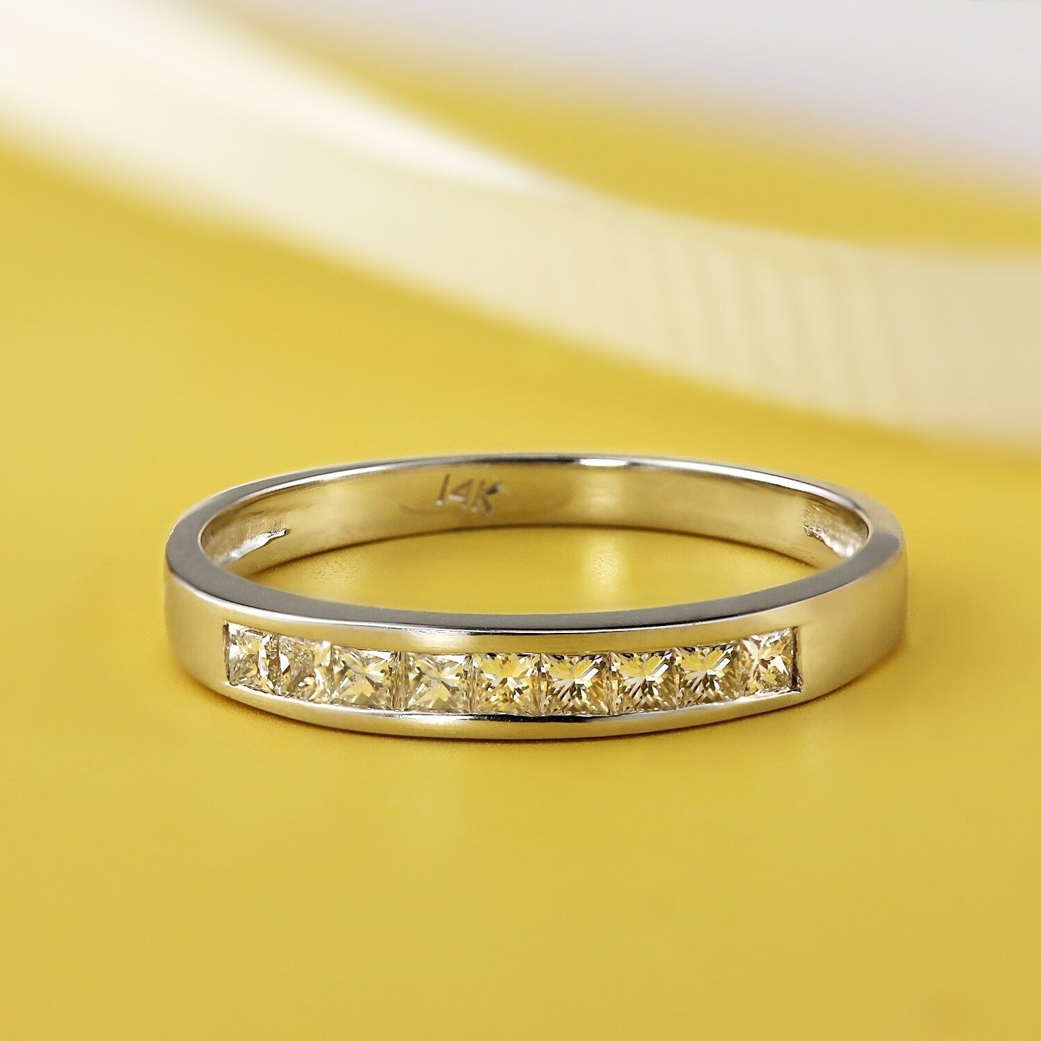 Auriya Princess Cut Diamond Channel Wedding Band 1 5Ct Tdw 14K Gold