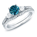 Auriya 1Ct Tdw Round 3 Stone Blue Diamond Engagement Ring Set 14K Gold