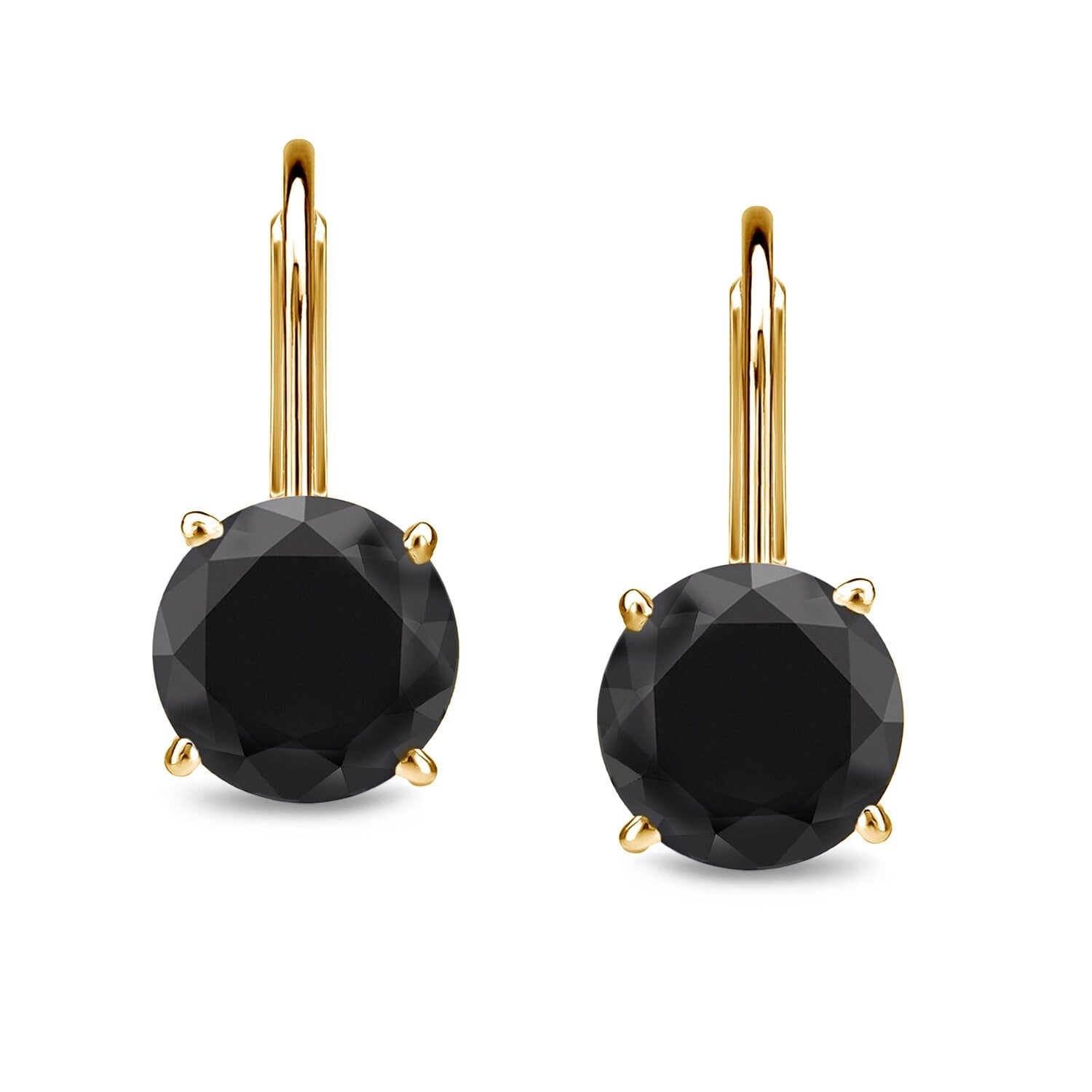 Auriya 1 2Ct To 4Ct Tw Round Black Diamond Solitaire Leverback Earrings 14K Yellow Gold