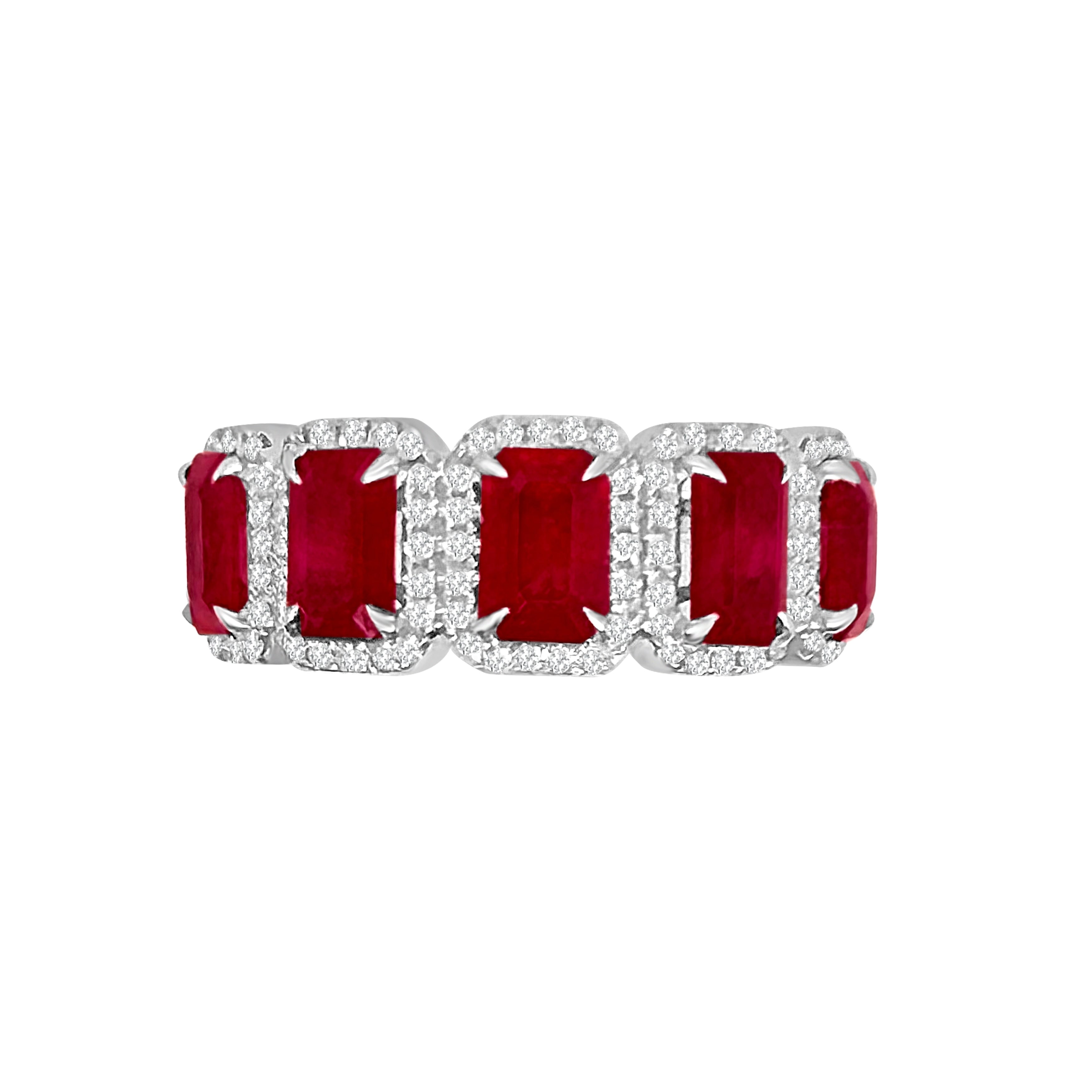 Auriya 14K Gold 1 2 Way Ring Band Lab Grown Diamond Ruby 0.34Ctw Lab Grown Diamond 3.03Ctw Ruby