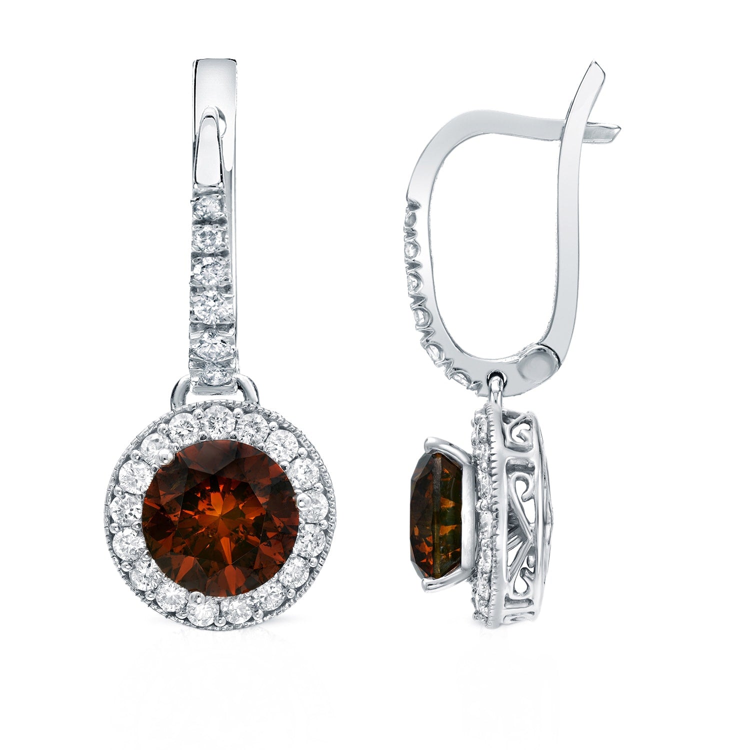 Auriya 14K Gold 5Ct Tdw Vintage Inspired Brown And White Halo Diamond Dangle Earrings I1I 2