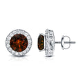 Auriya 14K Gold 5Ct Tdw Vintage Inspired Brown And White Halo Diamond Stud Earrings