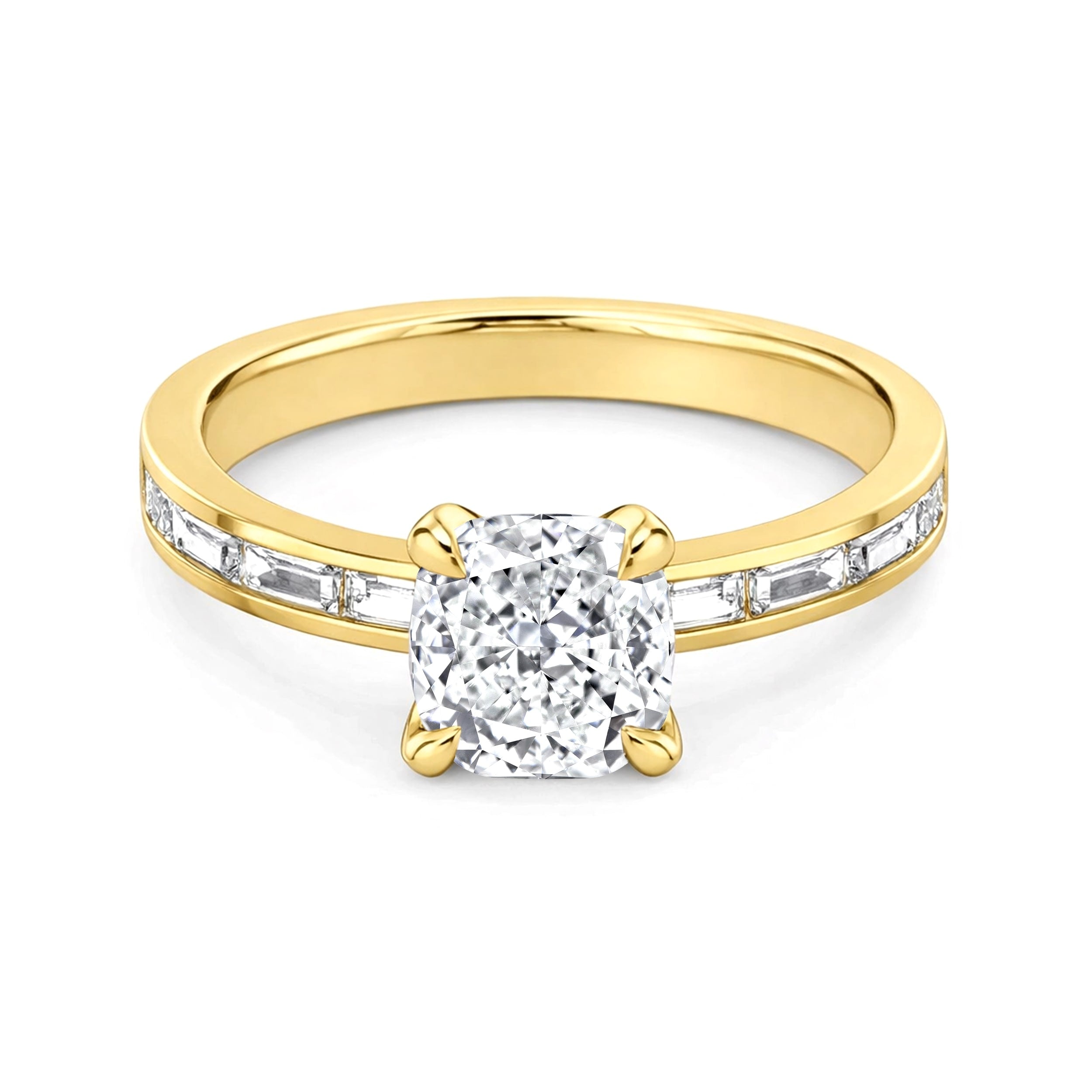 Auriya 14K Gold Baguette Channel Cushion Diamond Engagement Ring 1.00 5.00Ct. Tw. F G Vs