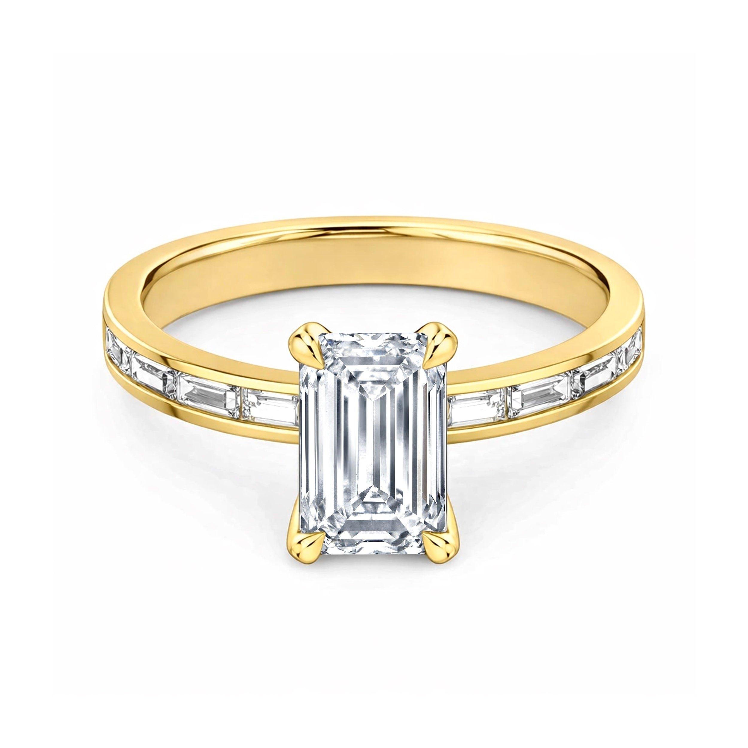 Auriya 14K Gold Baguette Channel Emerald Diamond Engagement Ring 1.00 5.00Ct. Tw. F G Vs