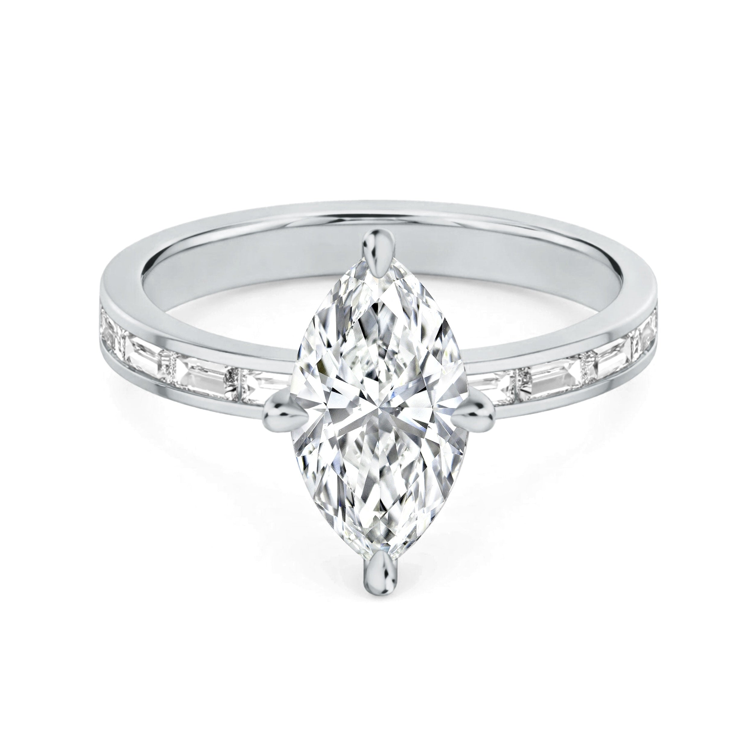 Auriya 14K Gold Baguette Channel Marquise Diamond Engagement Ring 1.00 5.00Ct. Tw. F G Vs