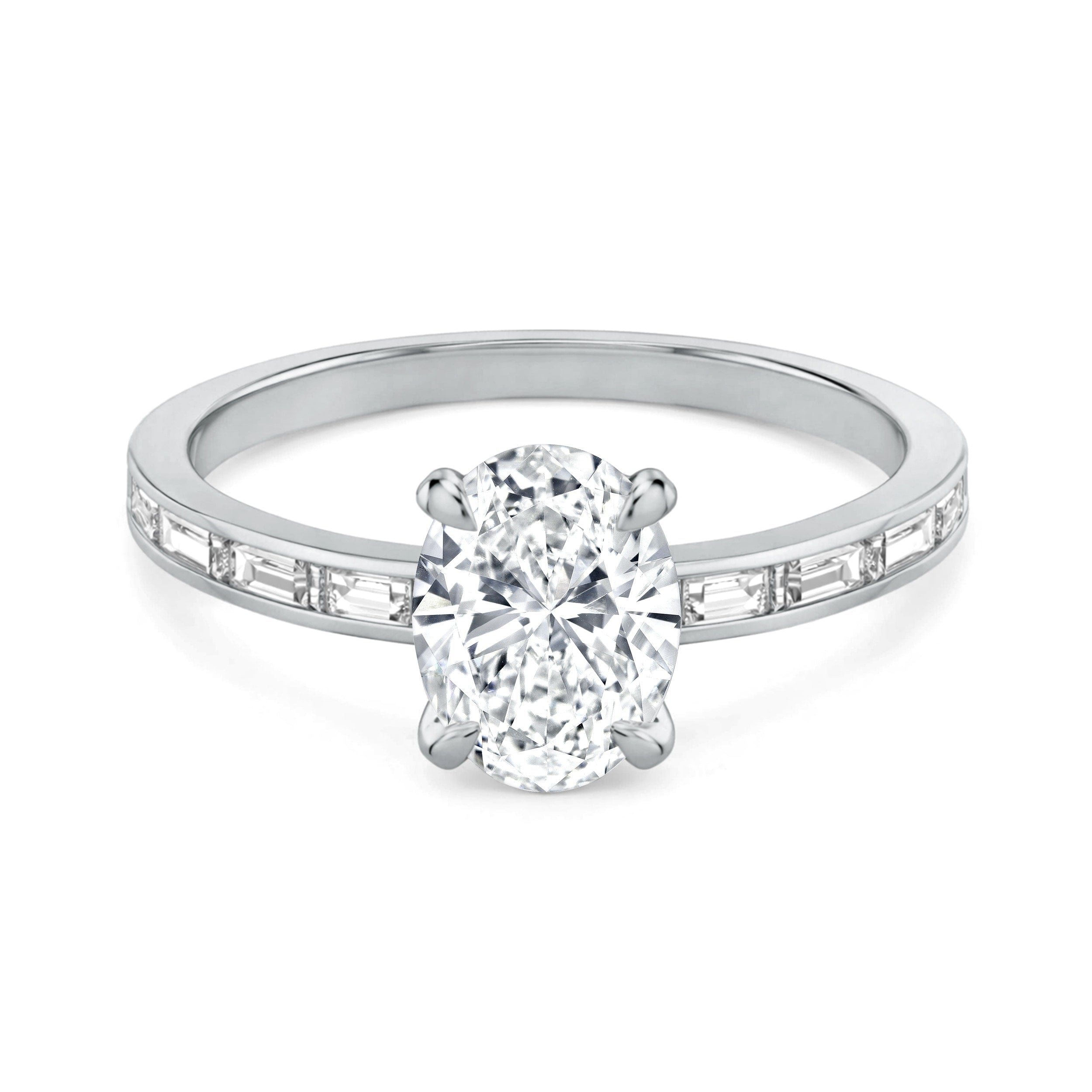 Auriya 14K Gold Baguette Channel Oval Diamond Engagement Ring 1.00 5.00Ct. Tw. F G Vs