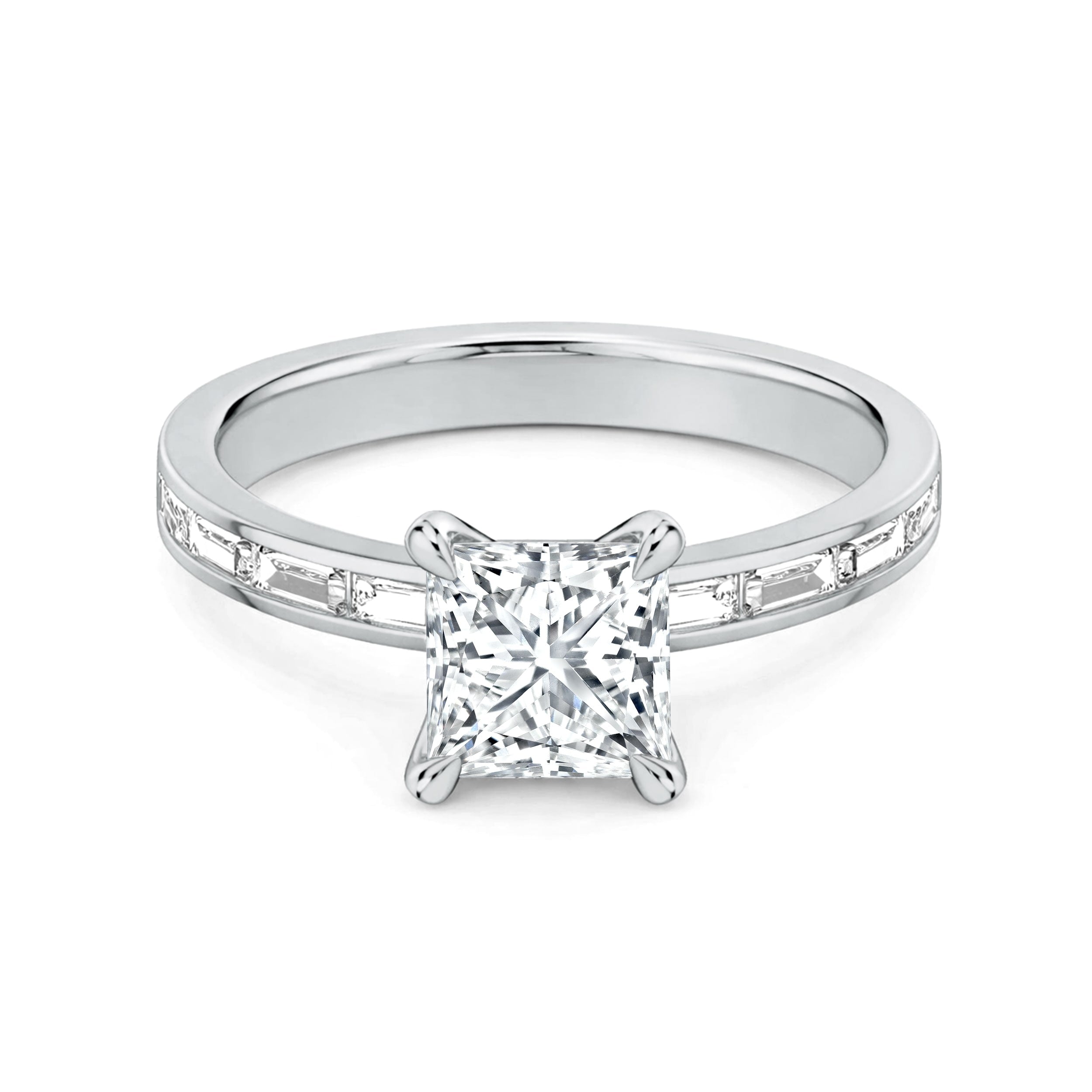 Auriya 14K Gold Baguette Channel Princess Diamond Engagement Ring 1.00 5.00Ct. Tw. F G Vs