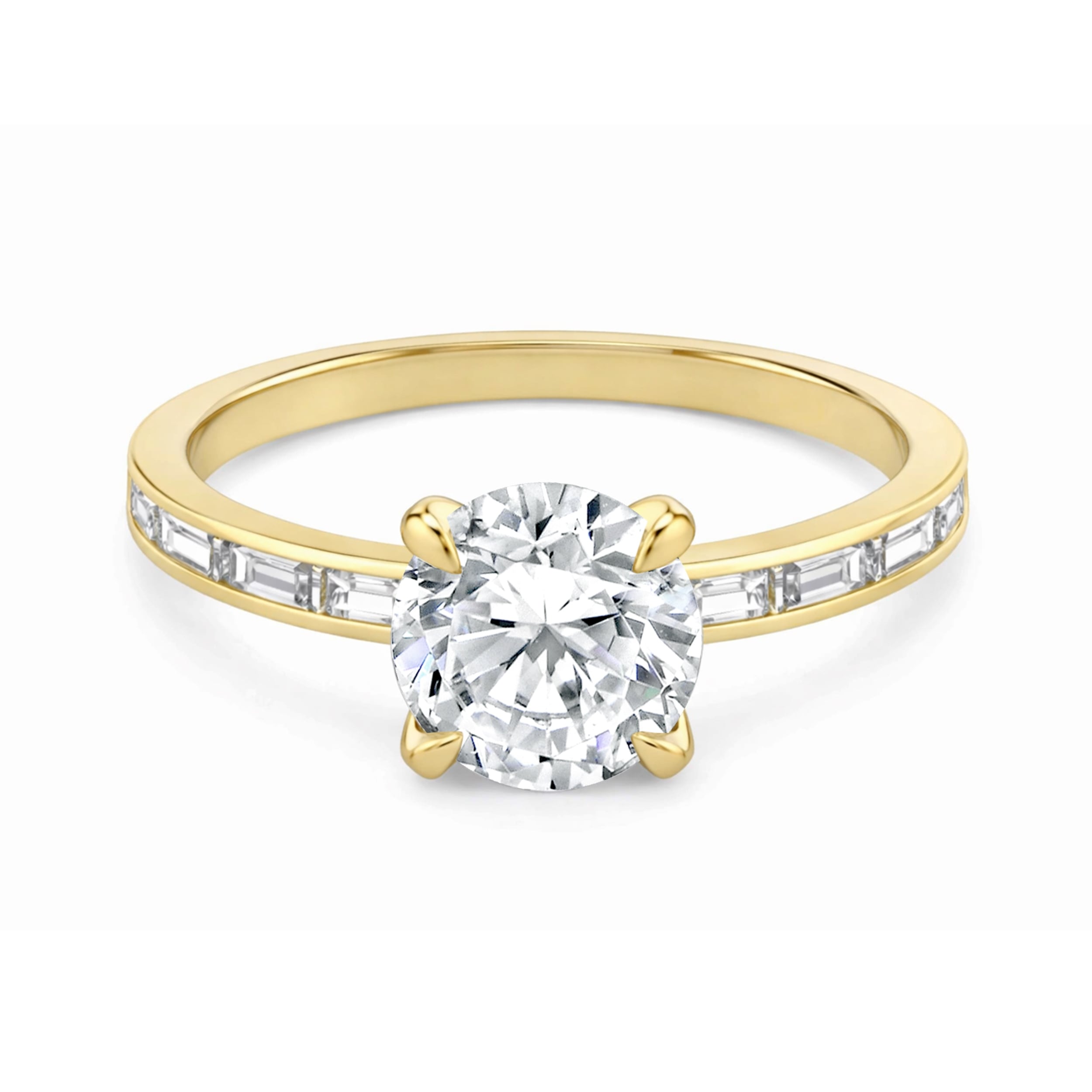 Auriya 14K Gold Baguette Channel Round Diamond Engagement Ring 1.00 5.00Ct. Tw. F G Vs
