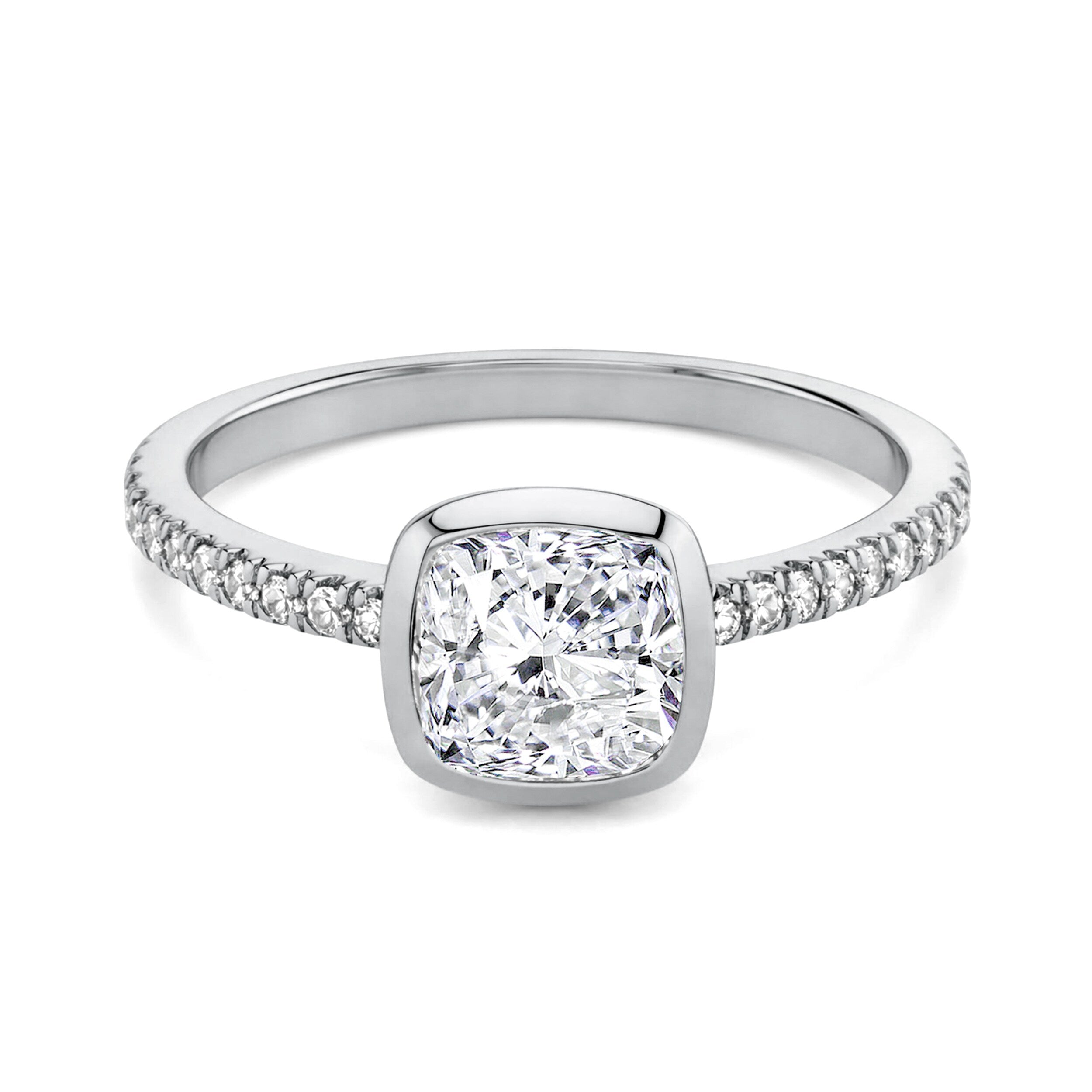Auriya 14K Gold Bezel Cushion Diamond Engagement Ring 1.00 5.00Ct. Tw. F G Vs