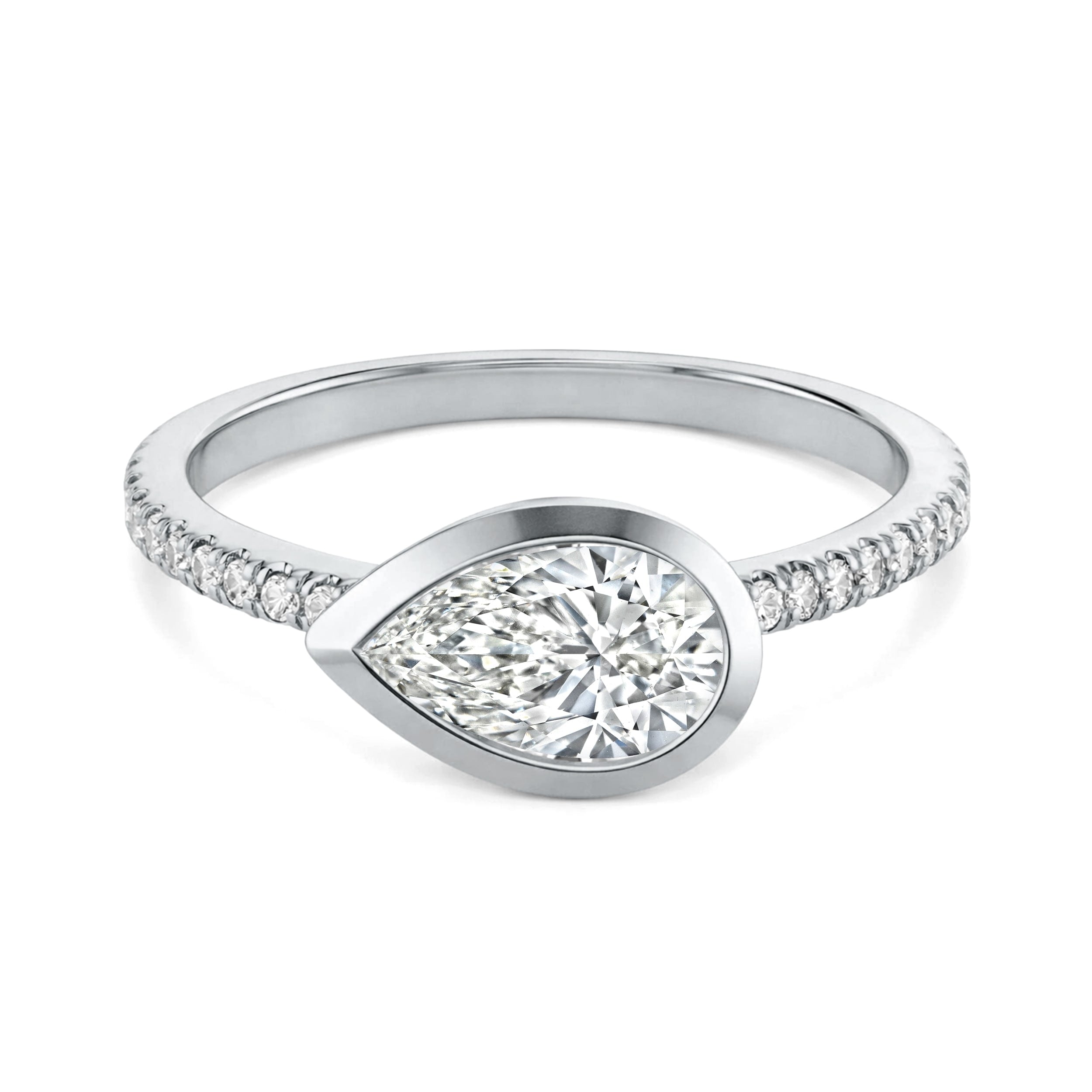 Auriya 14K Gold Bezel Pear Diamond Engagement Ring 1.00 5.00Ct. Tw. F G Vs
