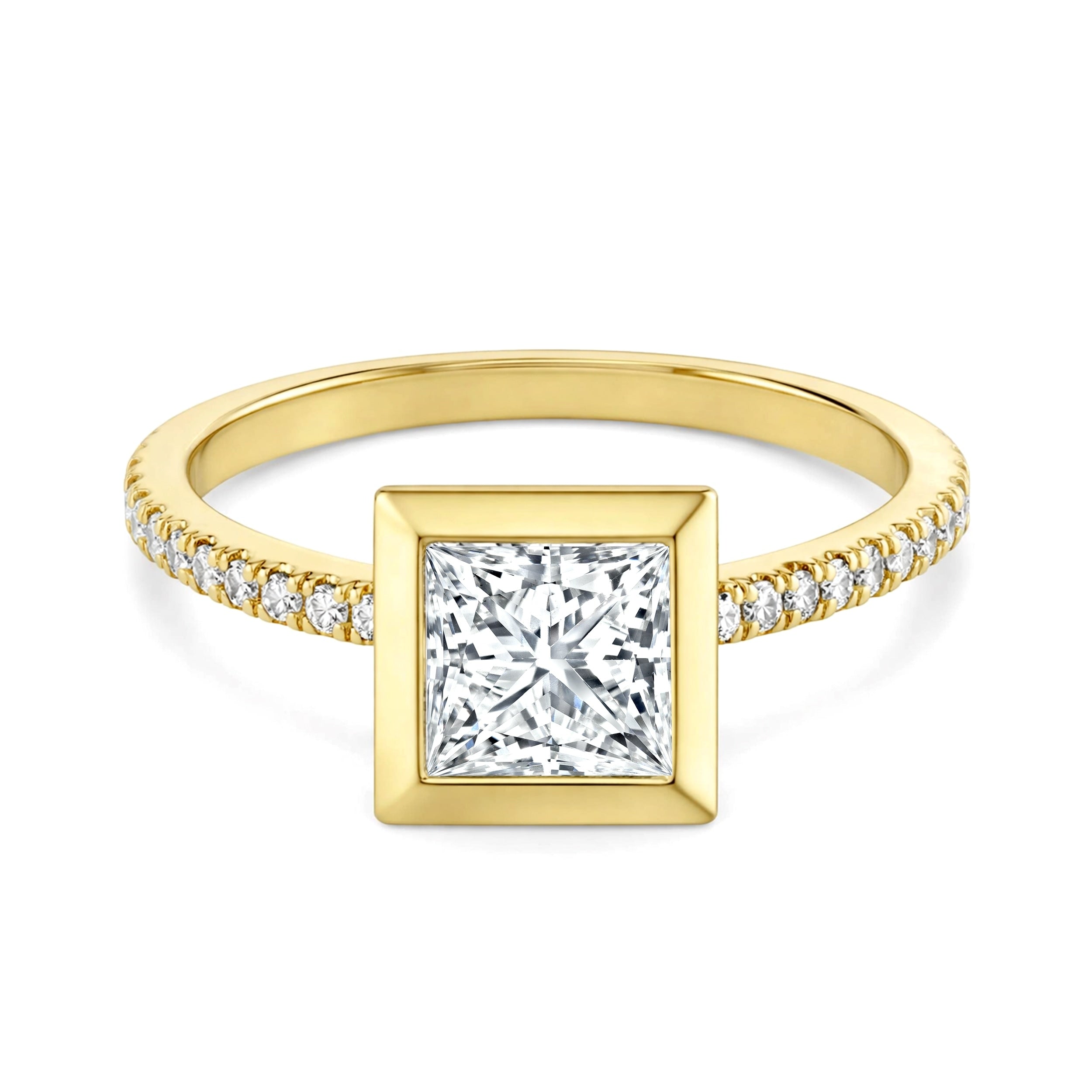 Auriya 14K Gold Bezel Princess Diamond Engagement Ring 1.20 5.32Ct. Tw. F G Vs