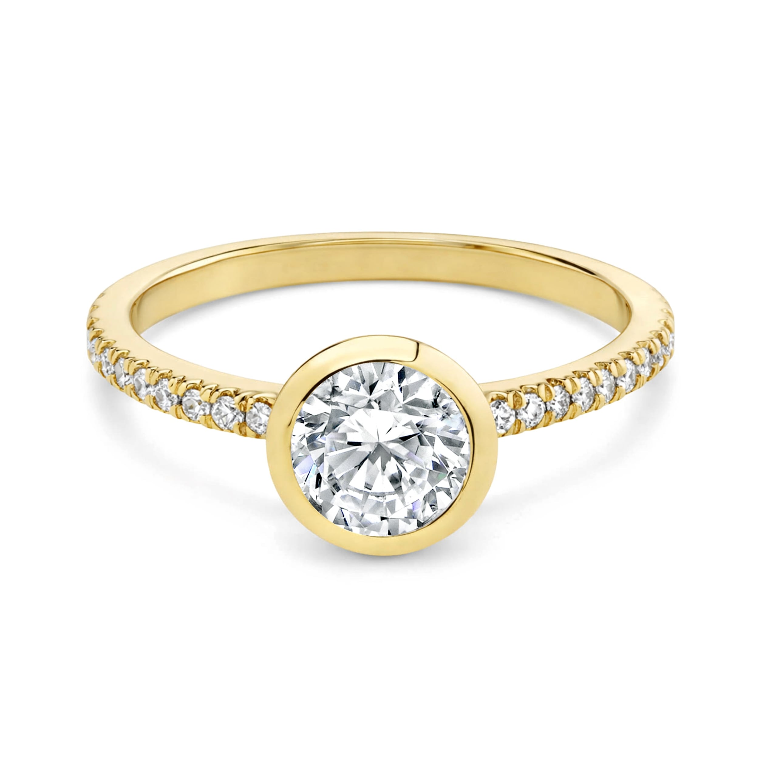 Auriya 14K Gold Bezel Round Diamond Engagement Ring 1.00 5.00Ct. Tw. F G Vs