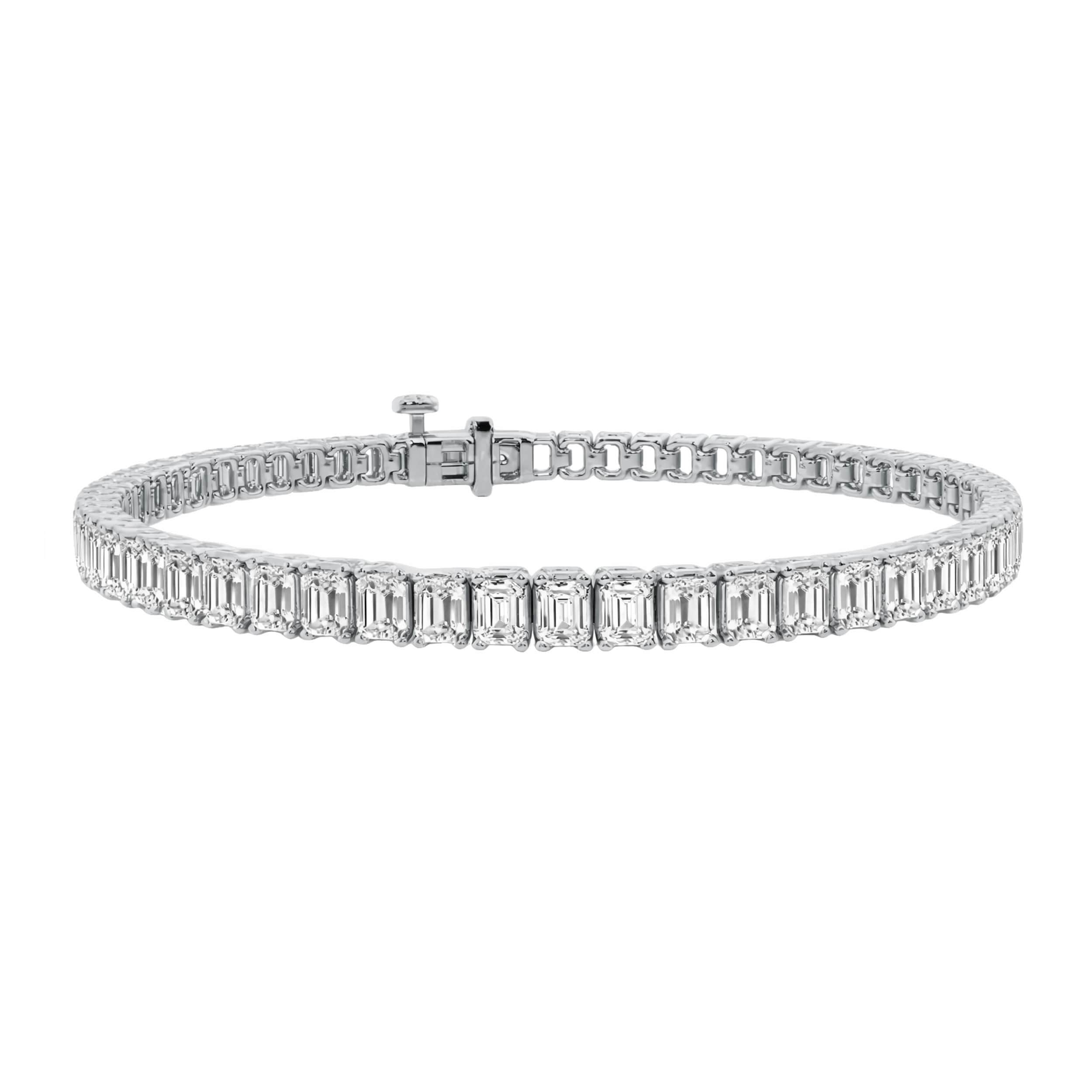 Auriya 14K Gold Emerald Cut Lab Grown Diamond Tennis Bracelet 8.00Ct. Tw. F G Vs White