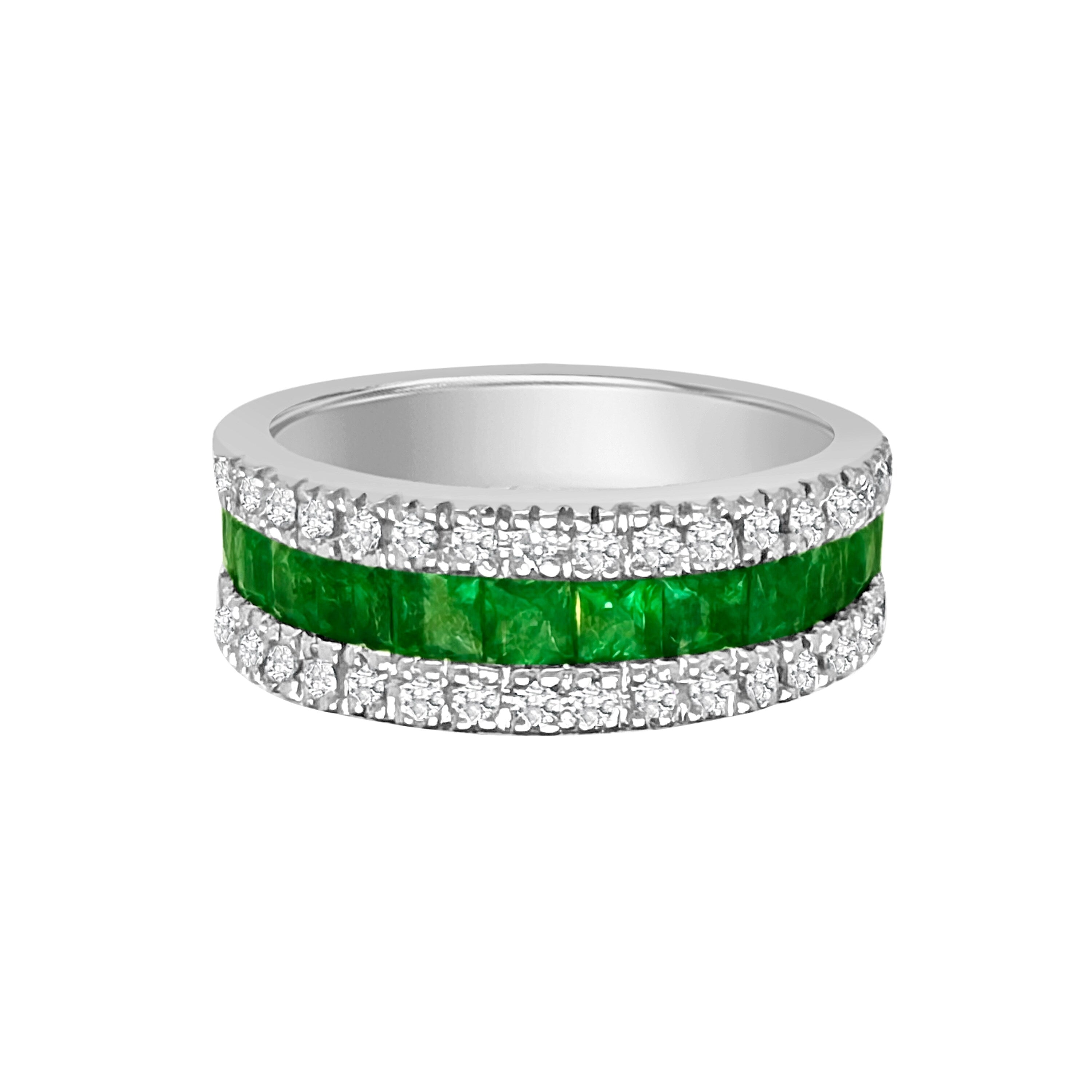 Auriya 14K Gold Emerald And Lab Grown Diamond Channel Set Ring 0.42Ctw Lab Grown Diamond 1.54Ctw Emerald