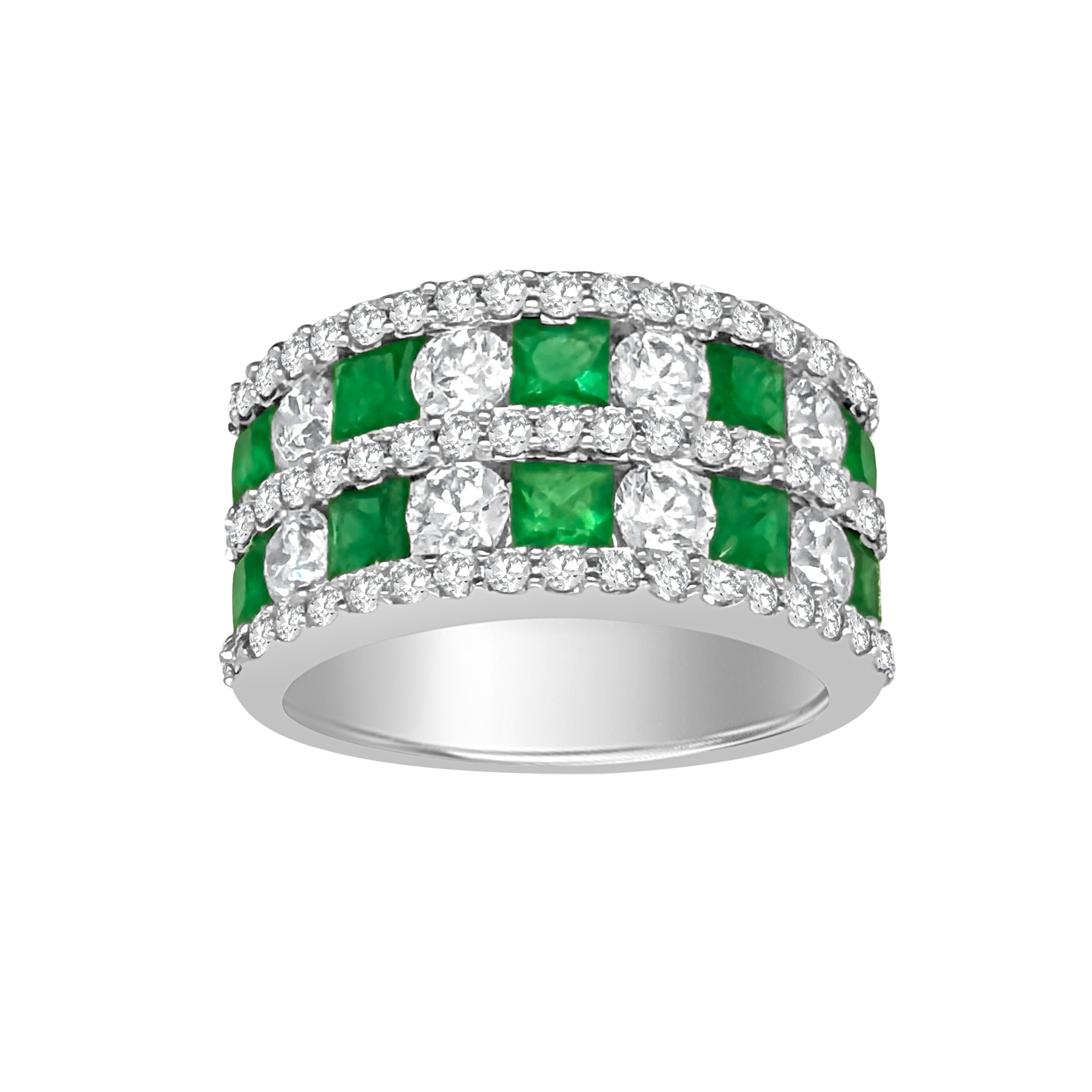Auriya 14K Gold Emerald And Lab Grown Diamond Channel Set Ring 1.71Ctw Lab Grown Diamond 1.57Ctw Emerald