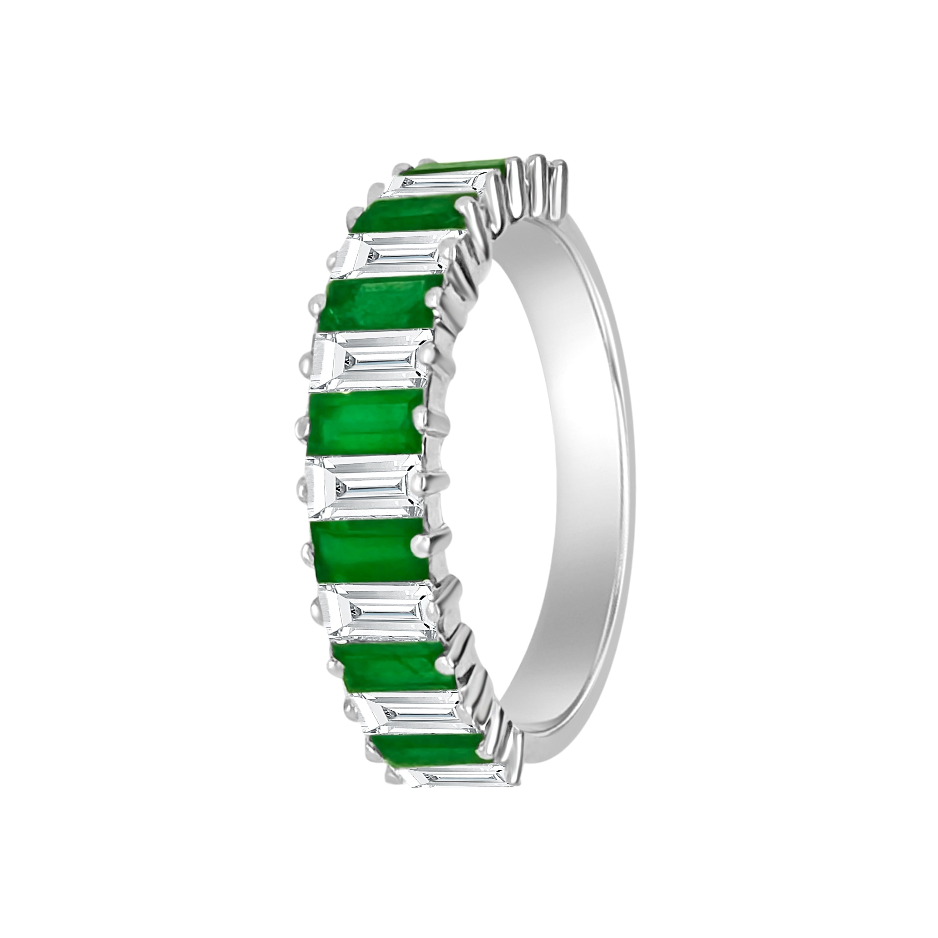 Auriya 14K Gold Emerald And Lab Grown Diamond Alternating Band 0.97Ctw Lab Grown Diamond 0.80 Ctw Emerald