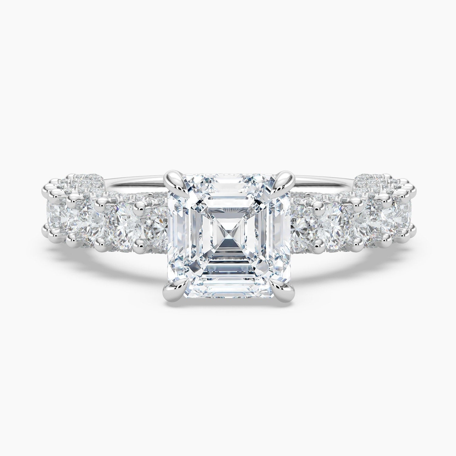 Auriya 14K Gold Lab Grown Diamond Asscher Cut Adorned Crescent Engagement Ring 3.19 7.19Ct. Tw. F G Vs
