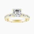 Auriya 14K Gold Lab Grown Diamond Asscher Cut Bezel Multi Shape Art Deco Engraved Engagement Ring 1.32 5.32Ct. Tw. F G Vs