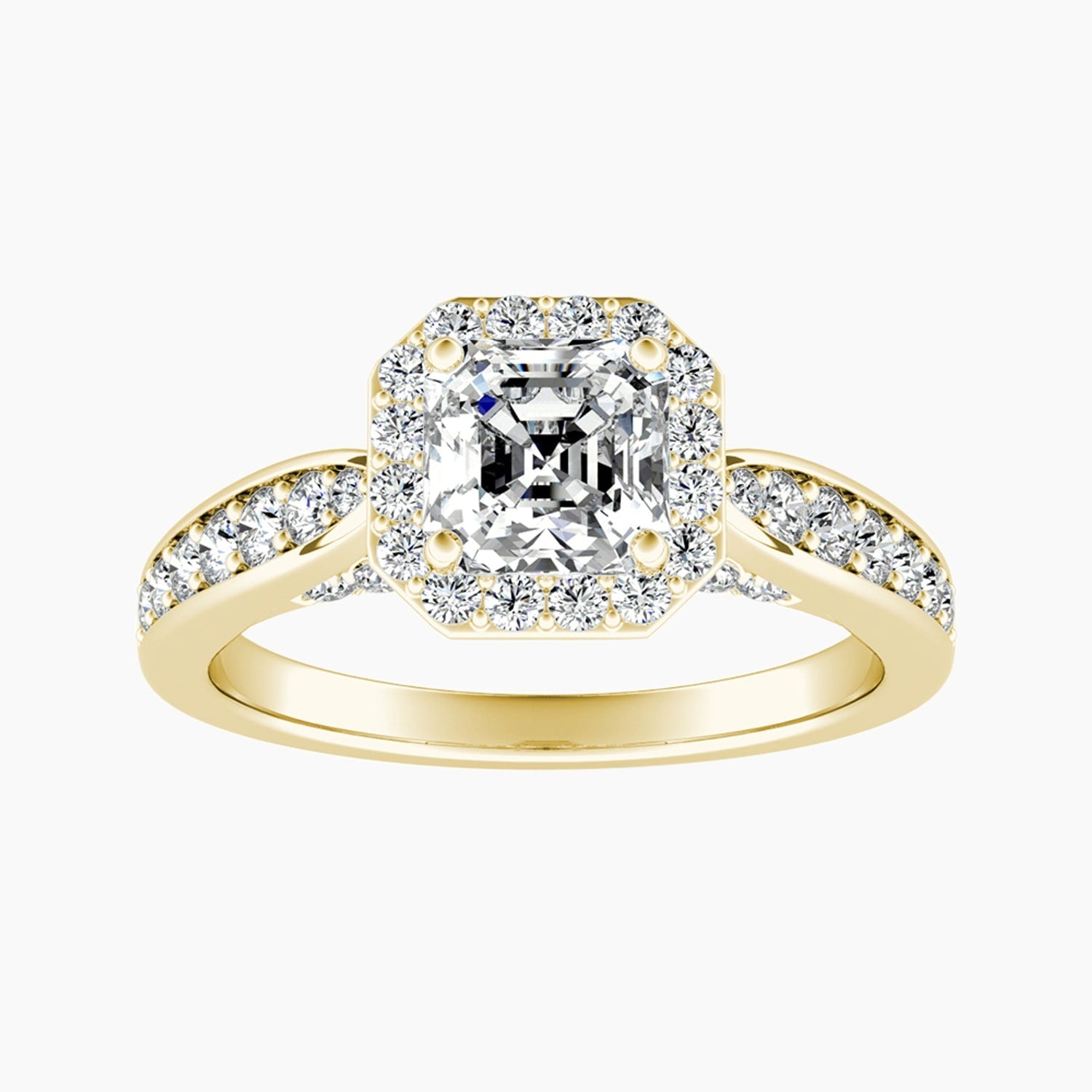 Auriya 14K Gold Lab Grown Diamond Asscher Cut Cathedral Bead Bright Halo Engagement Ring 1.52 5.52Ct. Tw. F G Vs