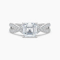 Auriya 14K Gold Lab Grown Diamond Asscher Cut Cross Over Double Hidden Halo Engagement Ring 1.56 5.56Ct. Tw. F G Vs