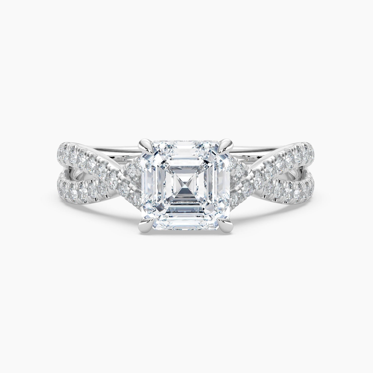 Auriya 14K Gold Lab Grown Diamond Asscher Cut Cross Over Double Hidden Halo Engagement Ring 1.56 5.56Ct. Tw. F G Vs