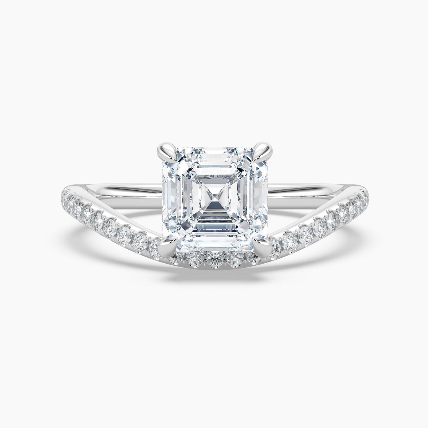 Auriya 14K Gold Lab Grown Diamond Asscher Cut Curved Band Engagement Ring 1.27 5.27Ct. Tw. F G Vs