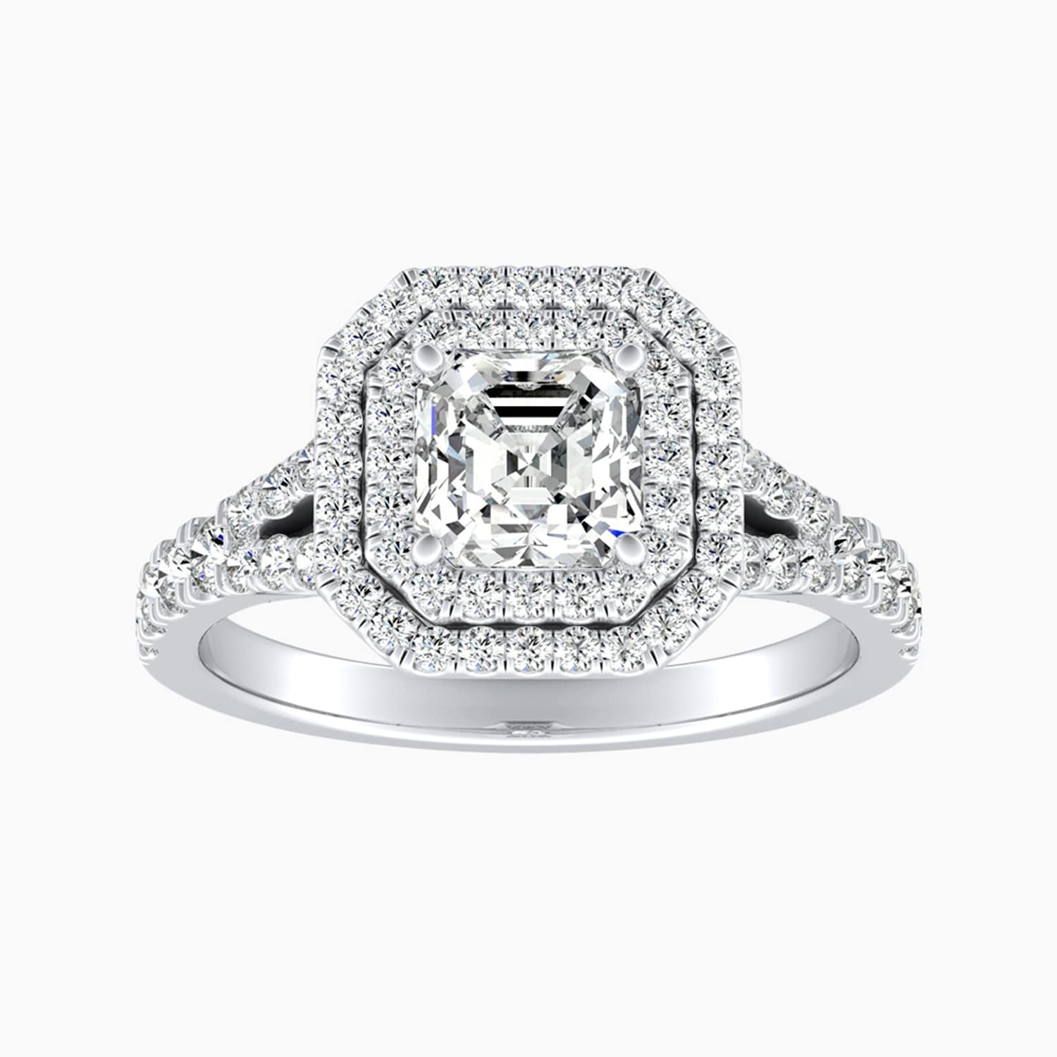 Auriya 14K Gold Lab Grown Diamond Asscher Cut Double Halo Split Shank Engagement Ring 1.50 5.50Ct. Tw. F G Vs