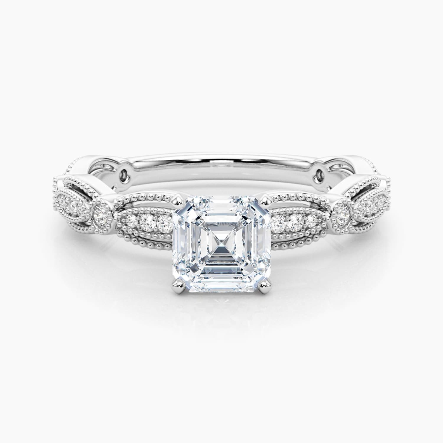 Auriya 14K Gold Lab Grown Diamond Asscher Cut Everlace Milgrain Accent Engagement Ring 1.20 5.20Ct. Tw. F G Vs
