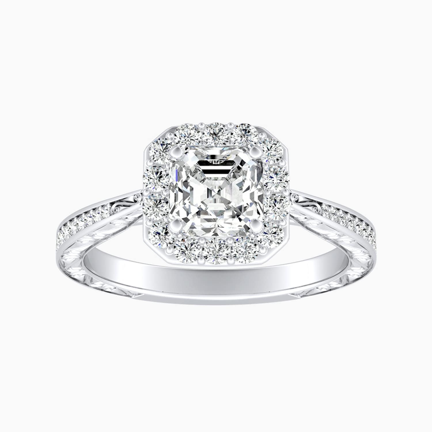Auriya 14K Gold Lab Grown Diamond Asscher Cut Halo Tapered Engraved Engagement Ring 1.40 5.40Ct. Tw. F G Vs