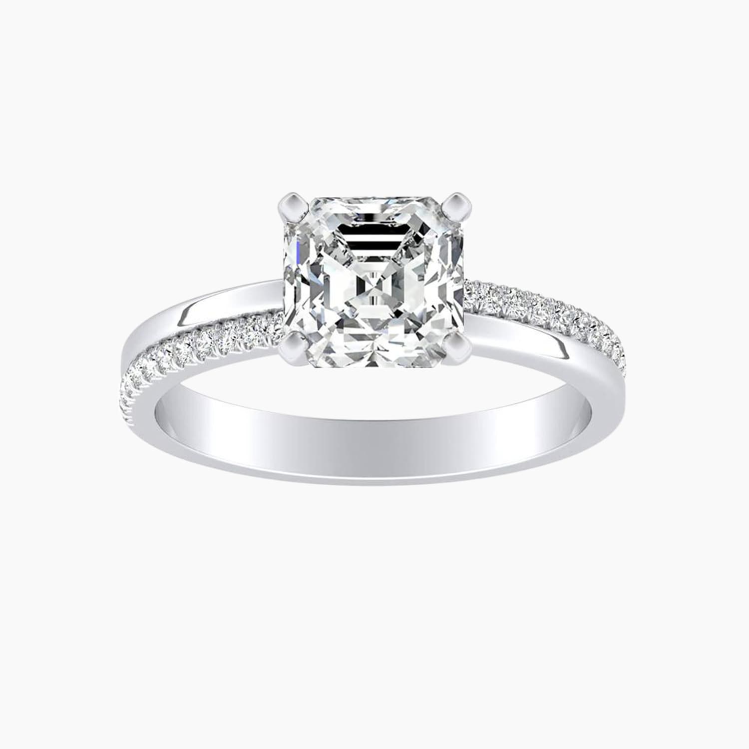 Auriya 14K Gold Lab Grown Diamond Asscher Cut Inverted Double Row Engagement Ring 1.12 5.12Ct. Tw. F G Vs