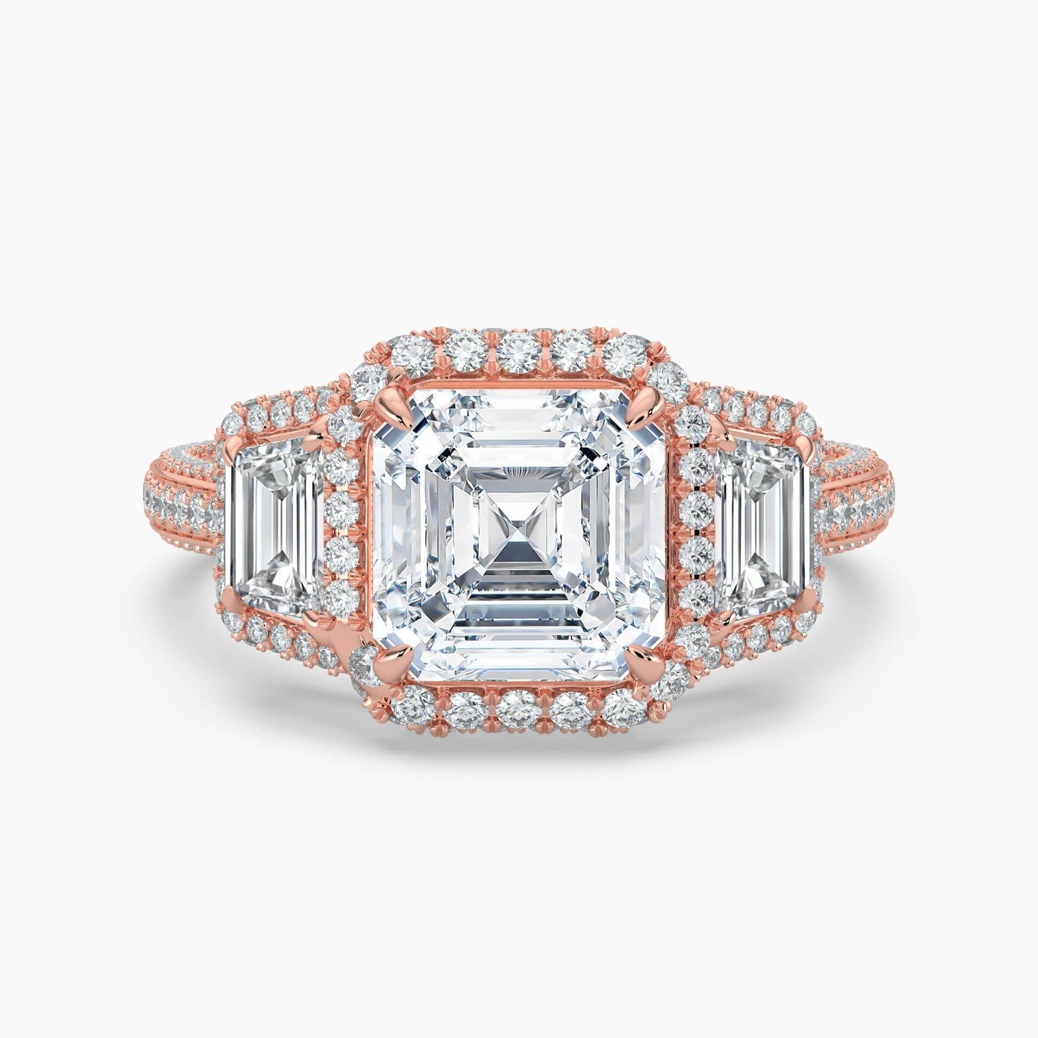 Auriya 14K Gold Lab Grown Diamond Asscher Cut Luxe Three Stone Baguette Accent Engagement Ring 2.49 6.49Ct. Tw. F G Vs