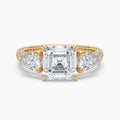 Auriya 14K Gold Lab Grown Diamond Asscher Cut Luxe Three Stone Pear Accent Engagement Ring 2.85 6.85Ct. Tw. F G Vs