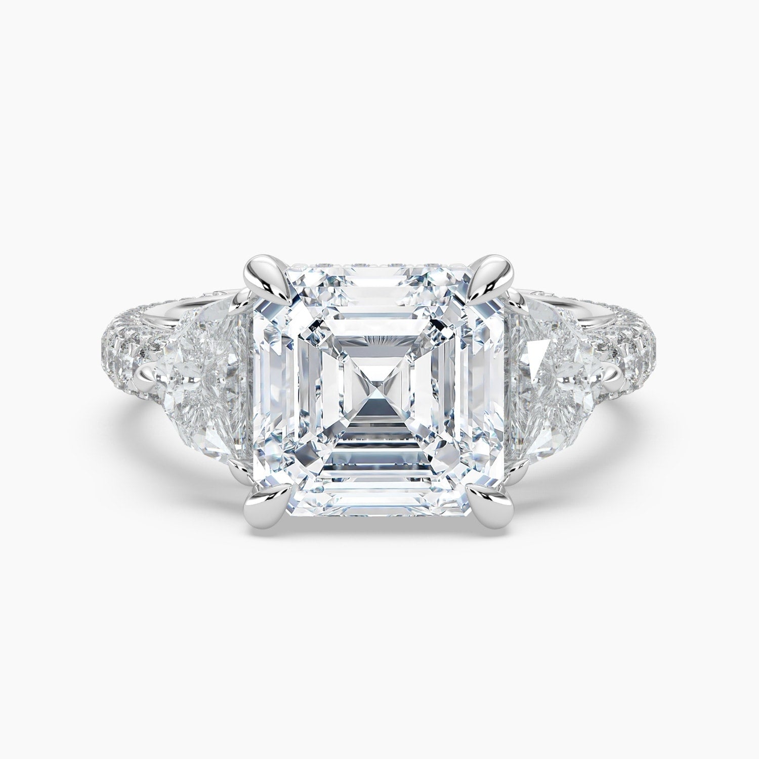 Auriya 14K Gold Lab Grown Diamond Asscher Cut Luxe Unique Three Stone Engagement Ring 3.03 7.03Ct. Tw. F G Vs