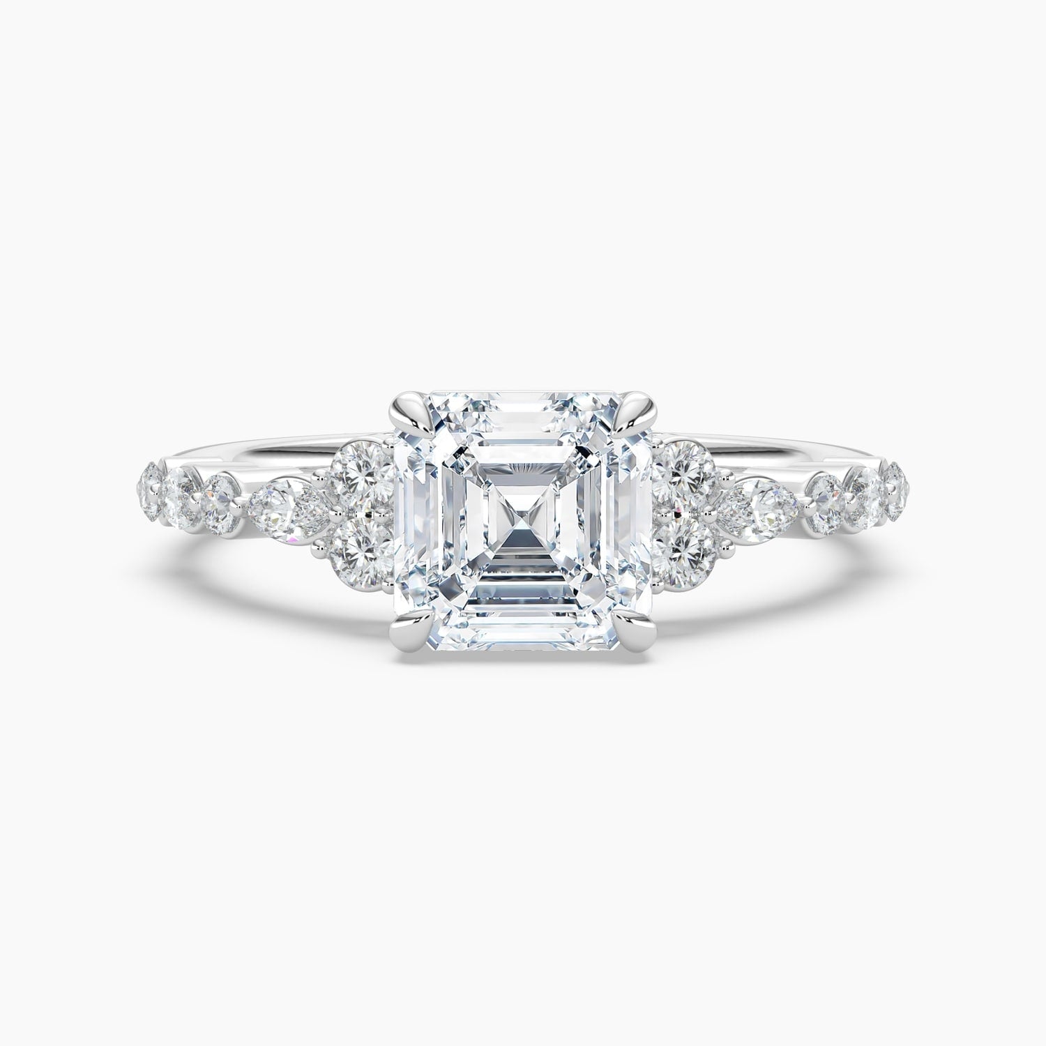 Auriya 14K Gold Lab Grown Diamond Asscher Cut Marquise Round Embrace Engagement Ring 1.19 5.19Ct. Tw. F G Vs