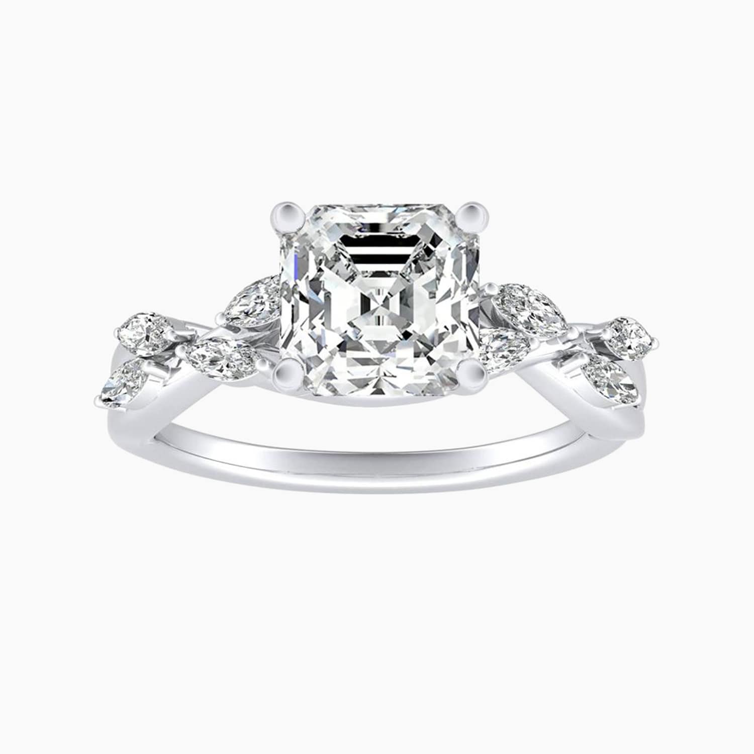 Auriya 14K Gold Lab Grown Diamond Asscher Cut Nature Inspired Twisted Vine Engagement Ring 1.30 5.30Ct. Tw. F G Vs